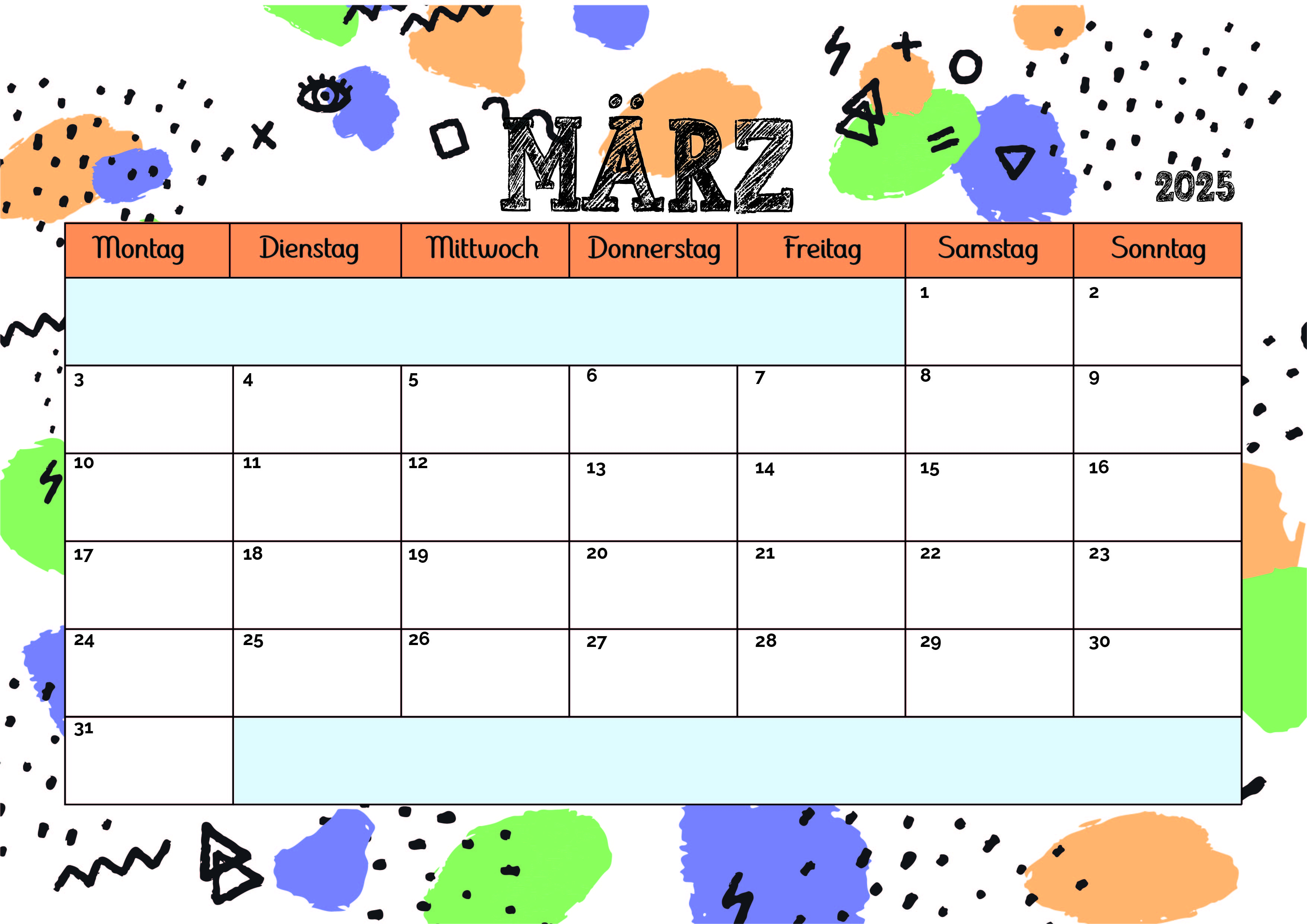 Kalender März zum Ausdrucken