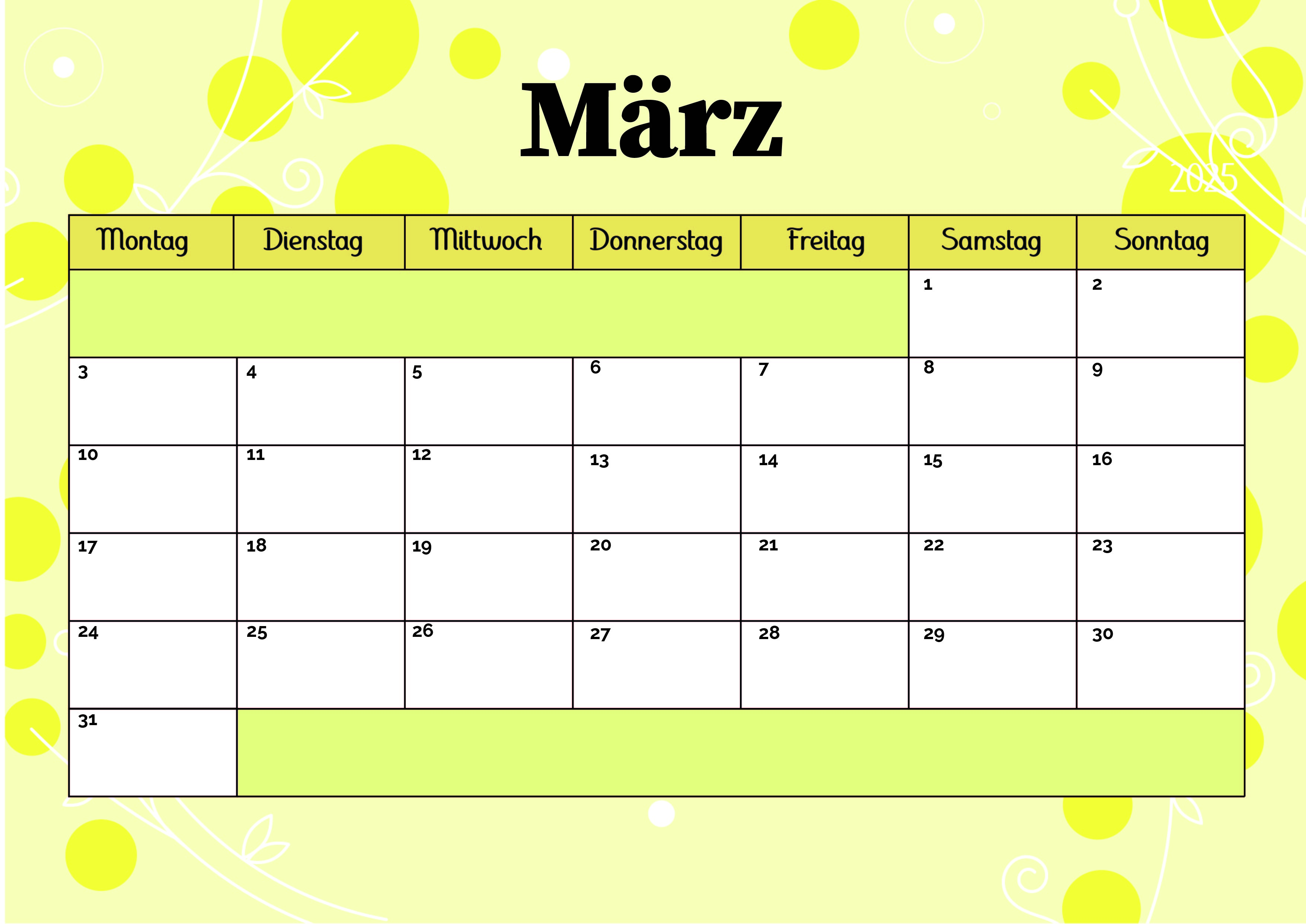 Kalender März zum Ausdrucken