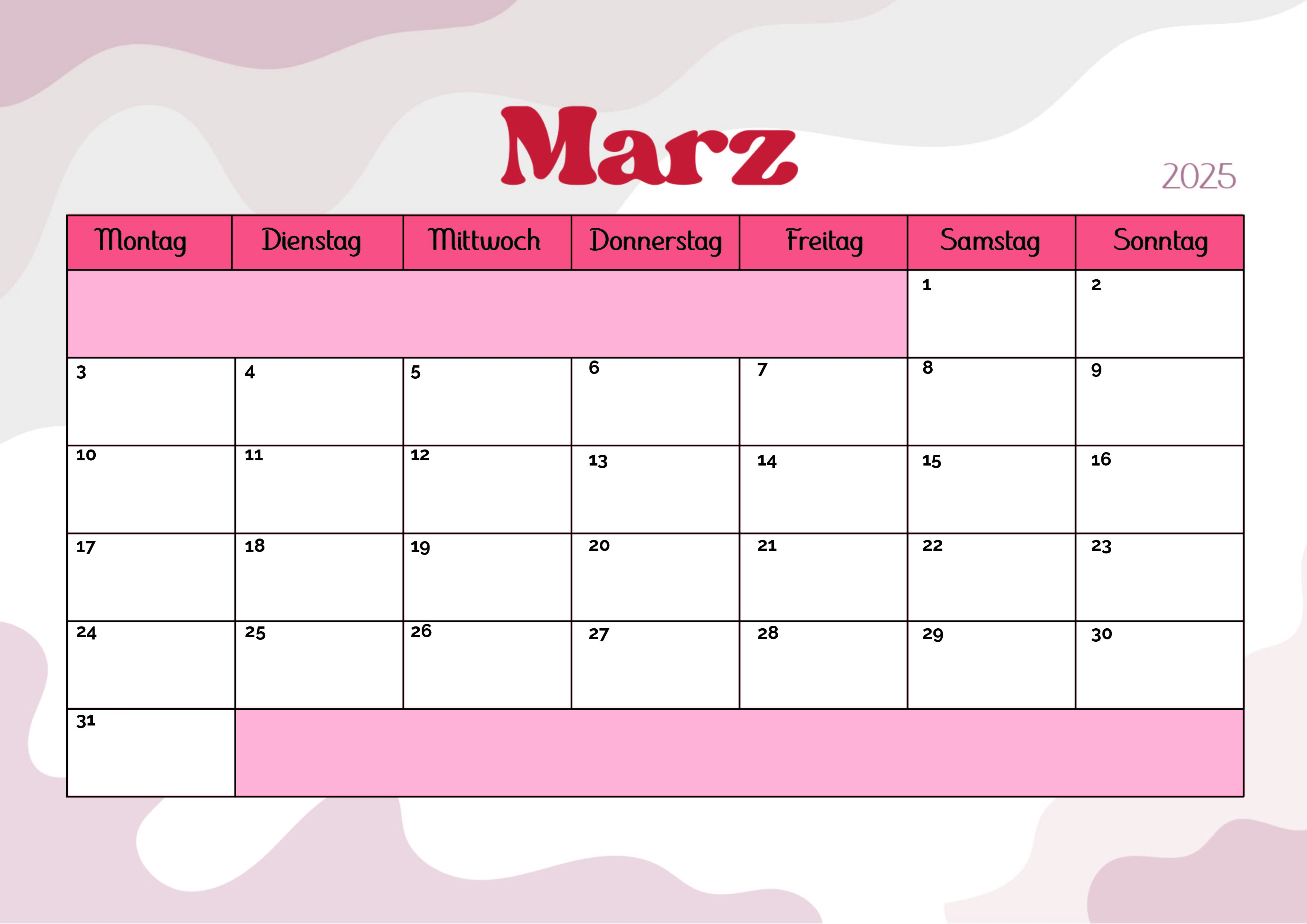 Kalender März zum Ausdrucken