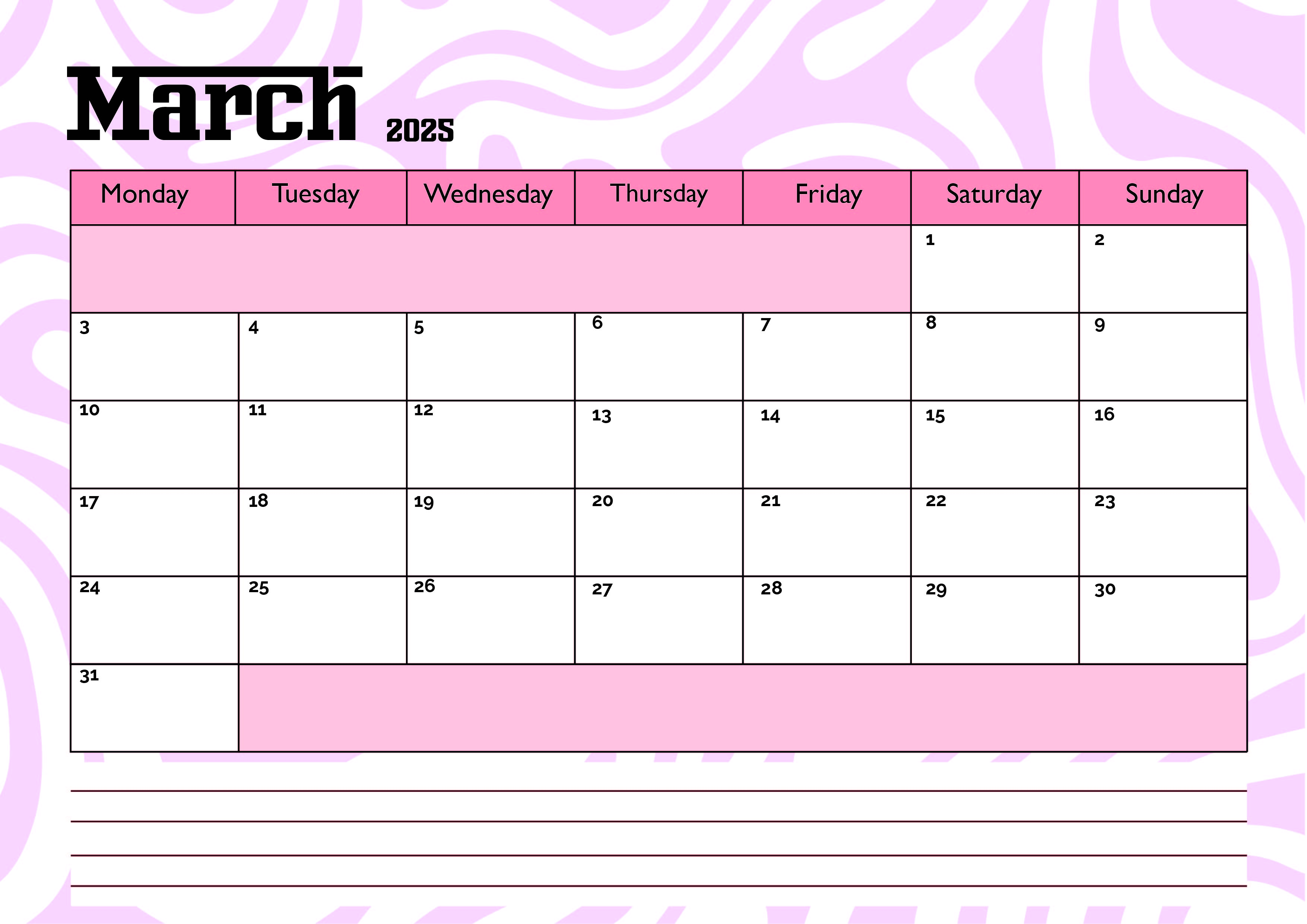 March 2025 Calendar for Printing