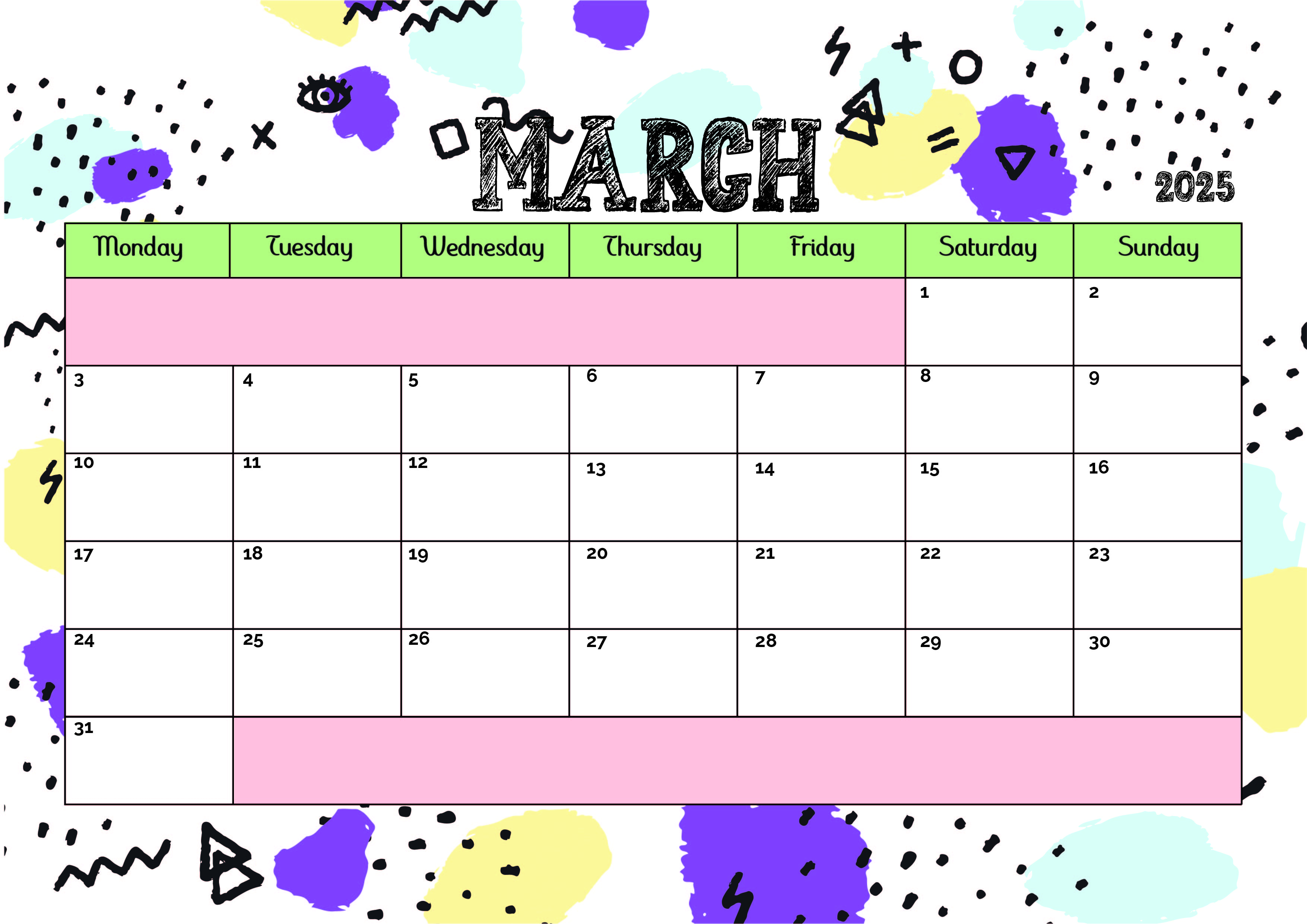 March 2025 Calendar for Printing