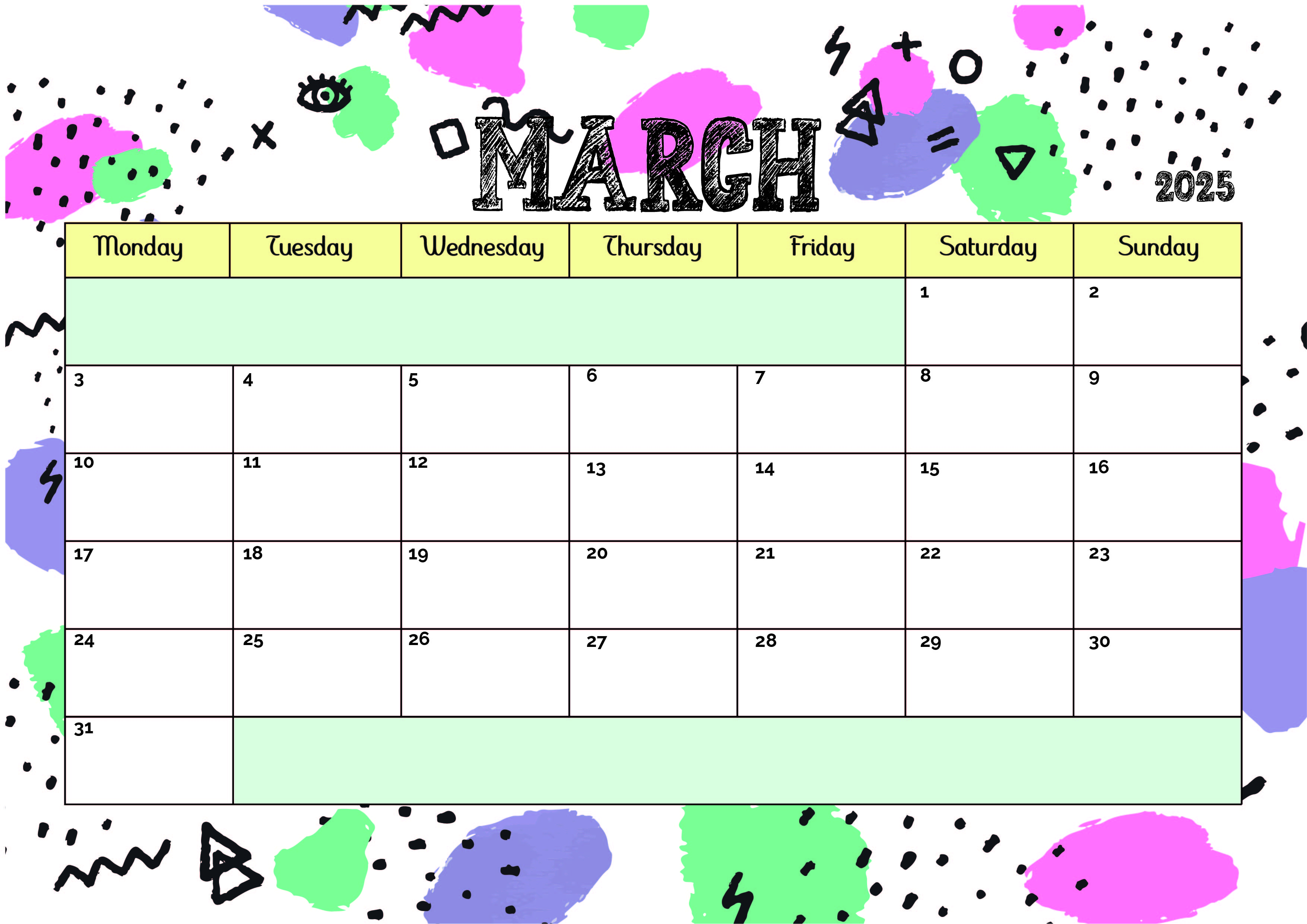 March 2025 Calendar for Printing