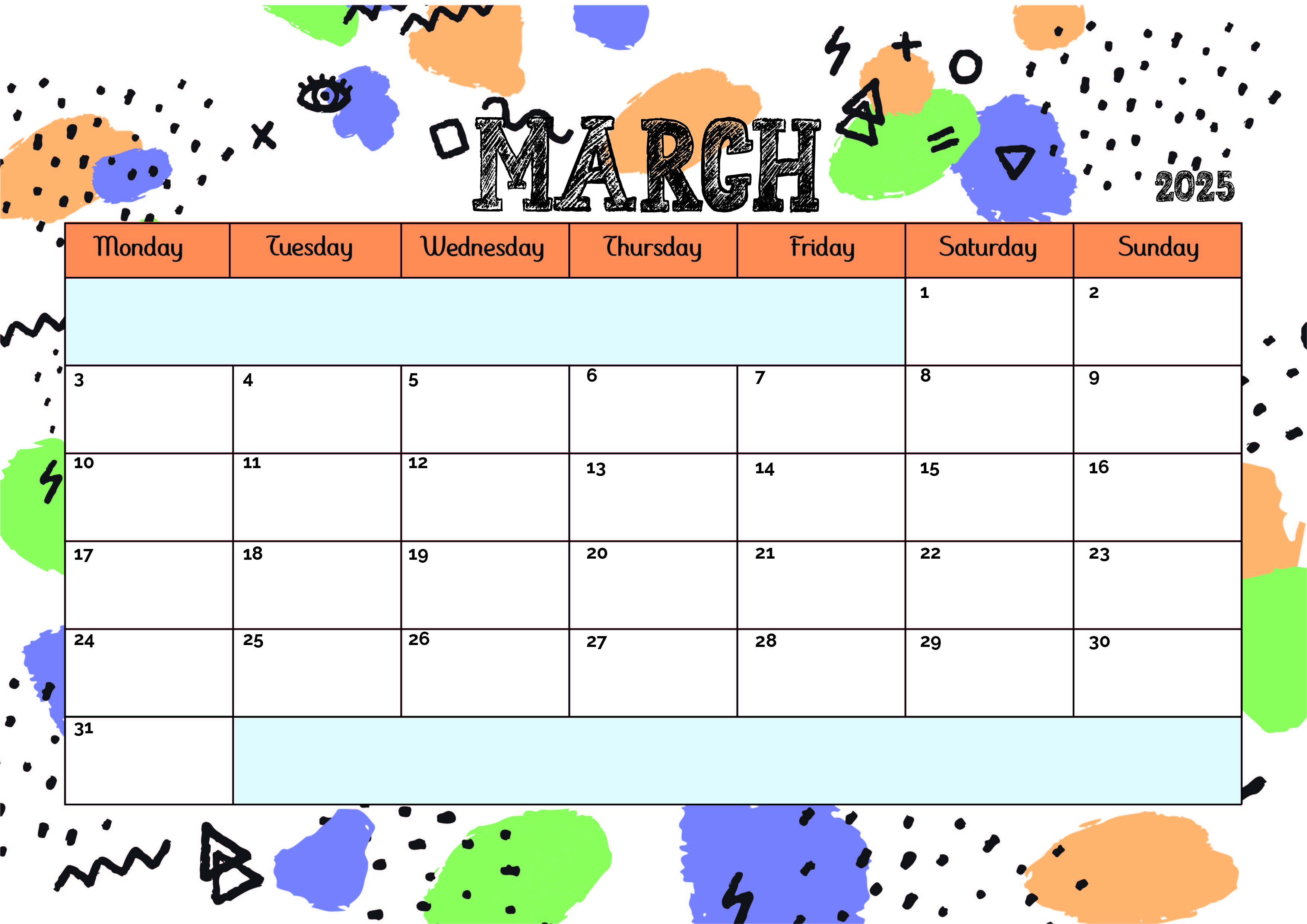 March 2025 Calendar for Printing