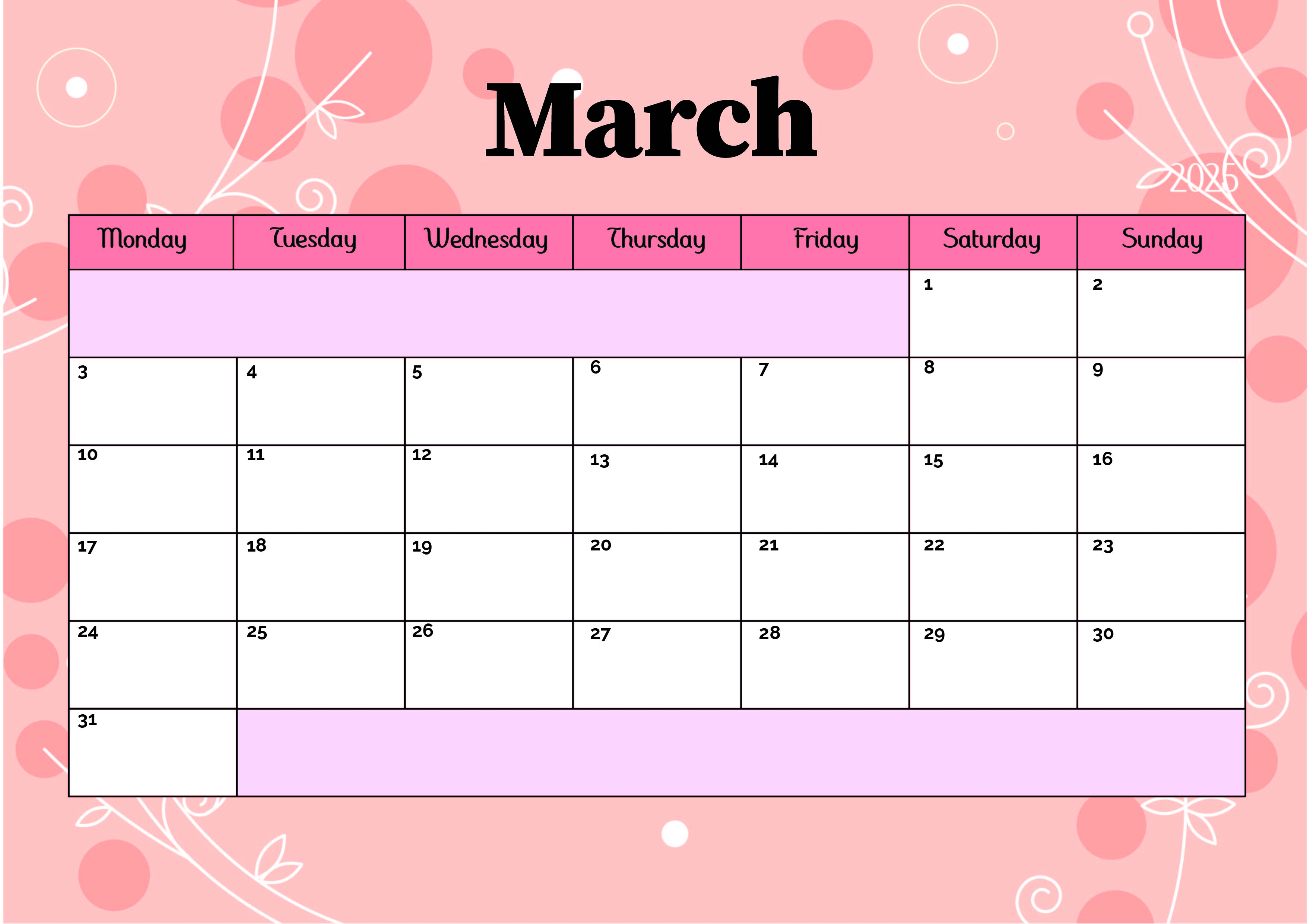 March 2025 Calendar for Printing