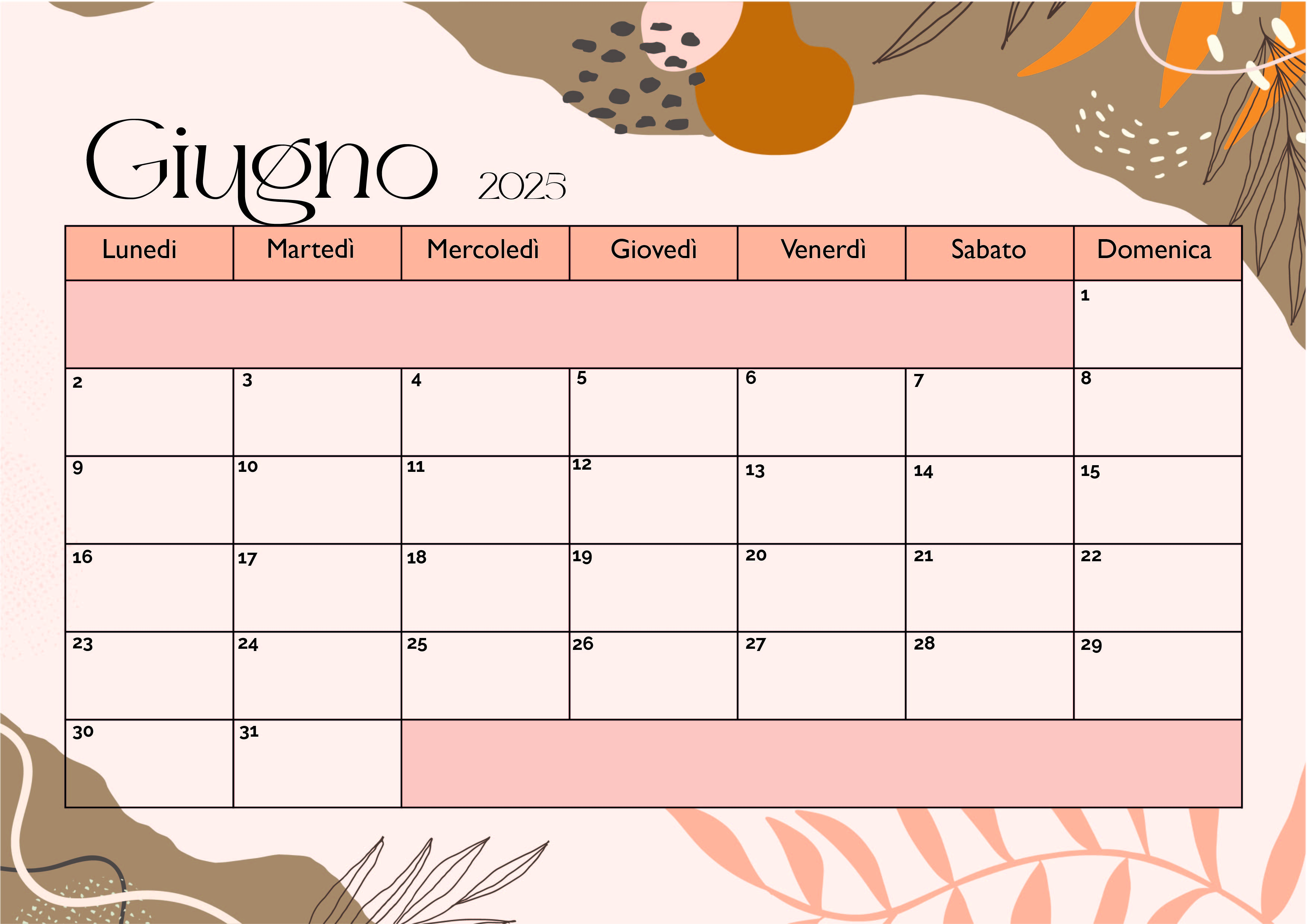 Calendario Giugno 2025 da stampare