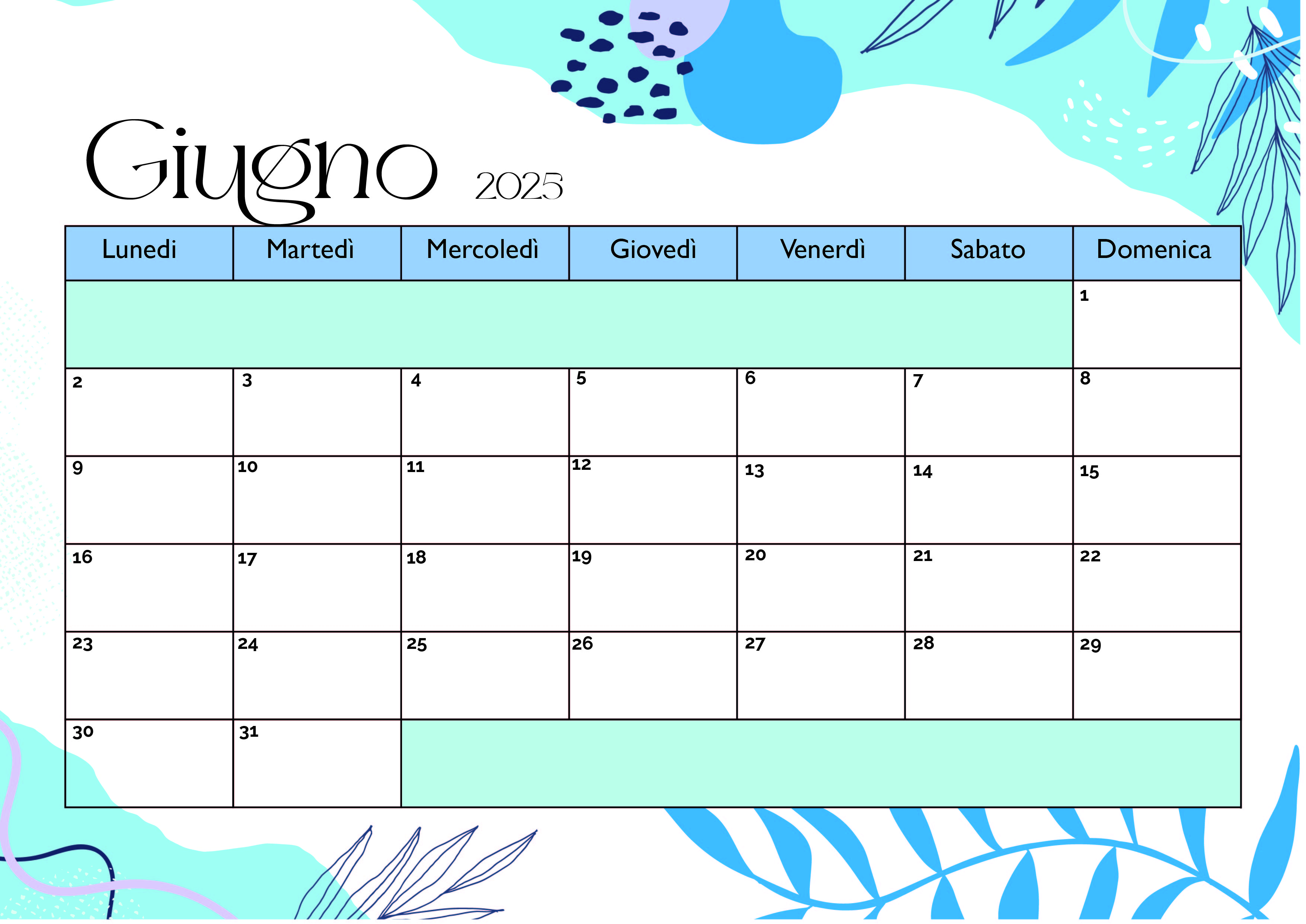 Calendario Giugno 2025 da stampare