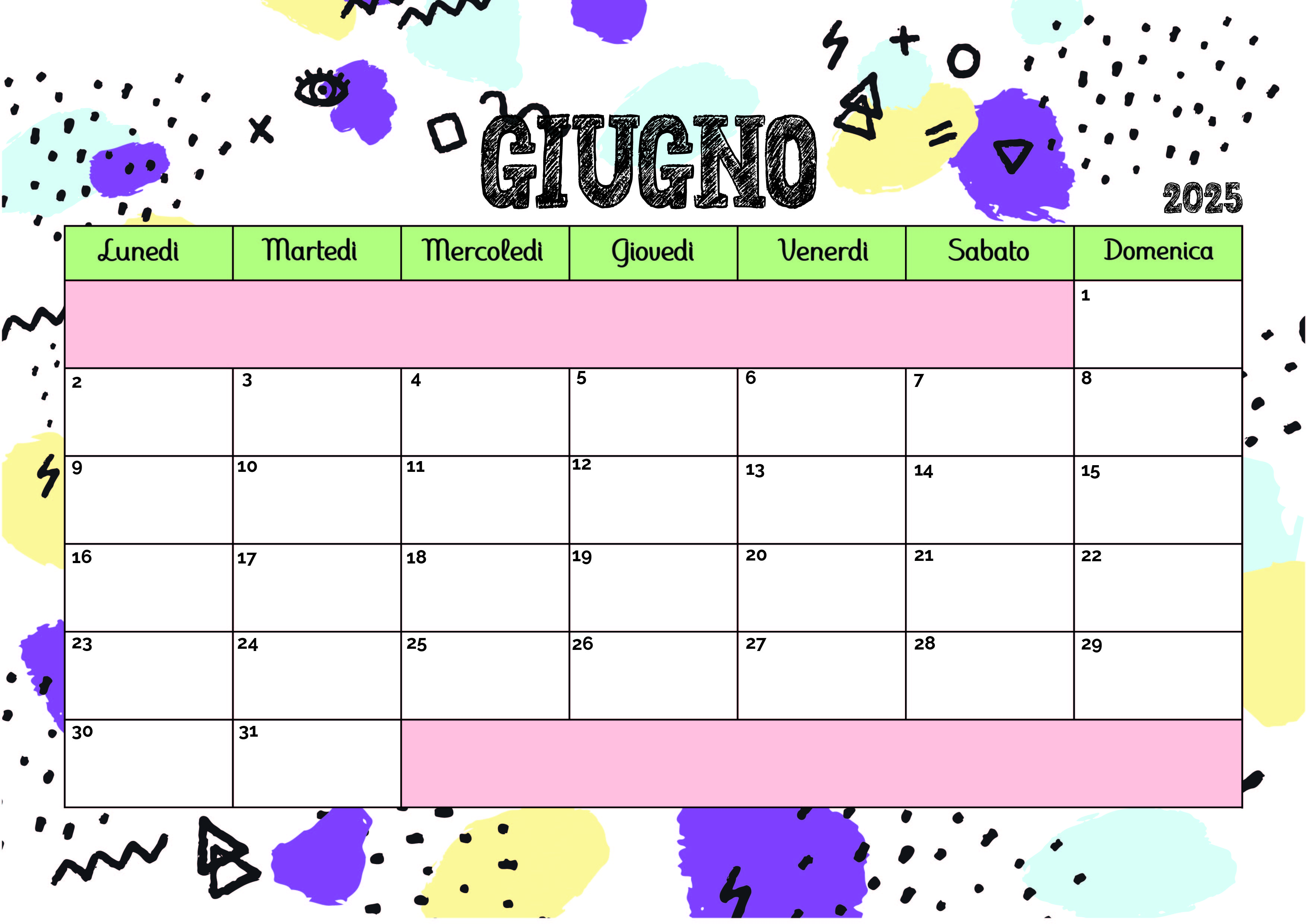 Calendario Giugno 2025 da stampare