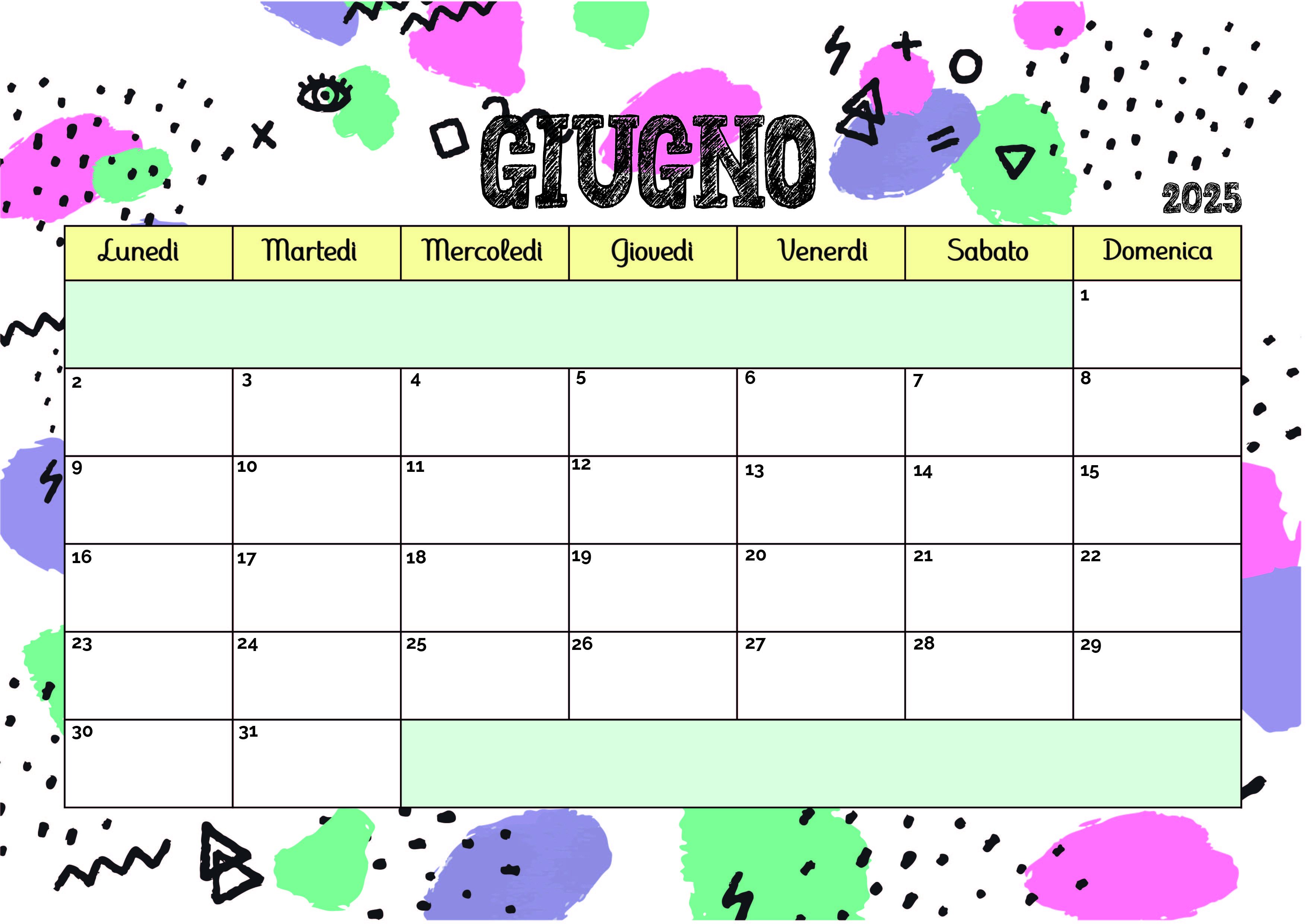 Calendario Giugno 2025 da stampare