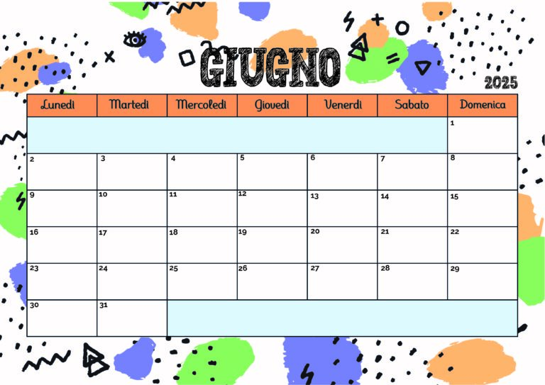 Calendario Giugno 2025 da stampare