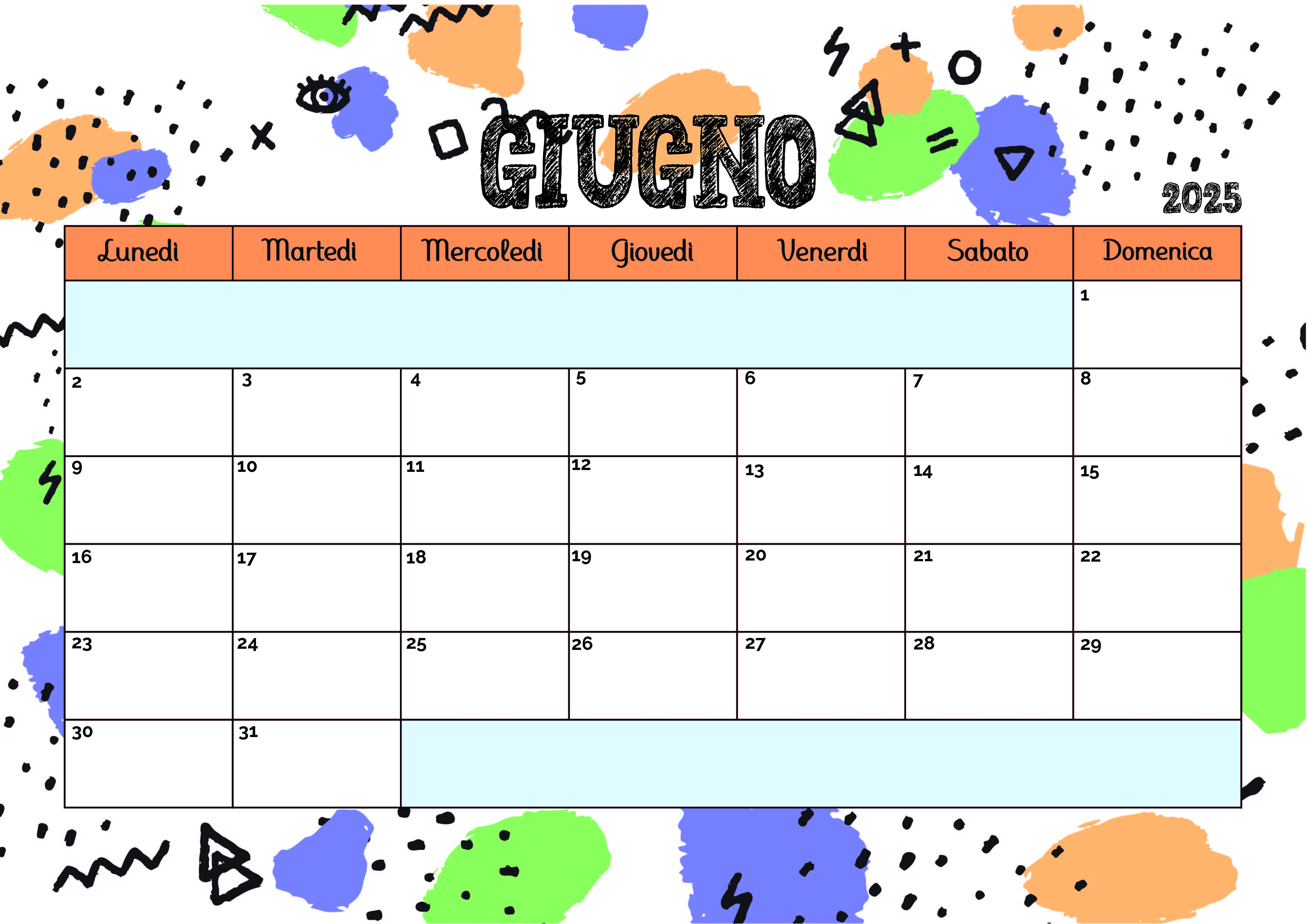 Calendario Giugno 2025 da stampare