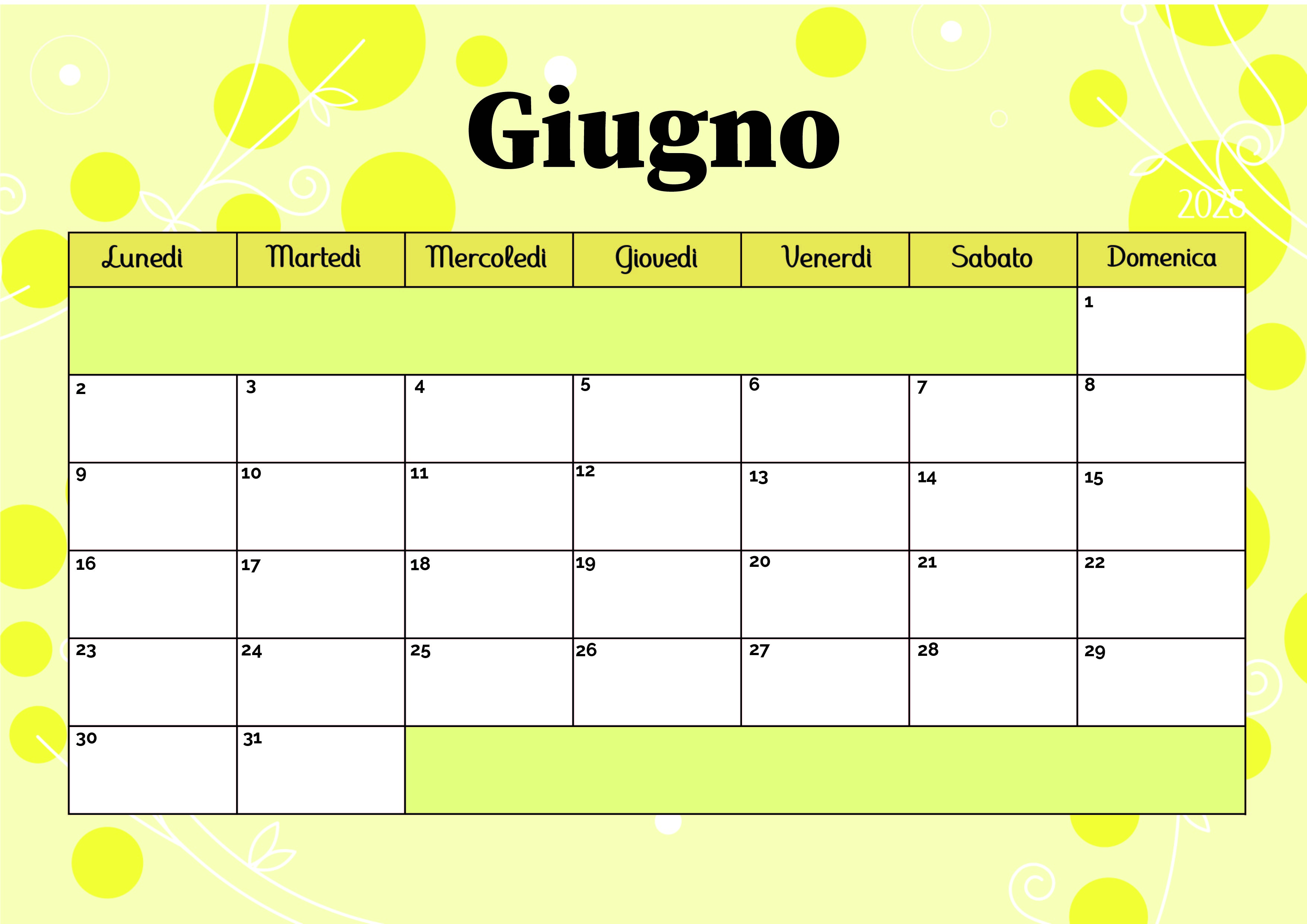 Calendario Giugno 2025 da stampare