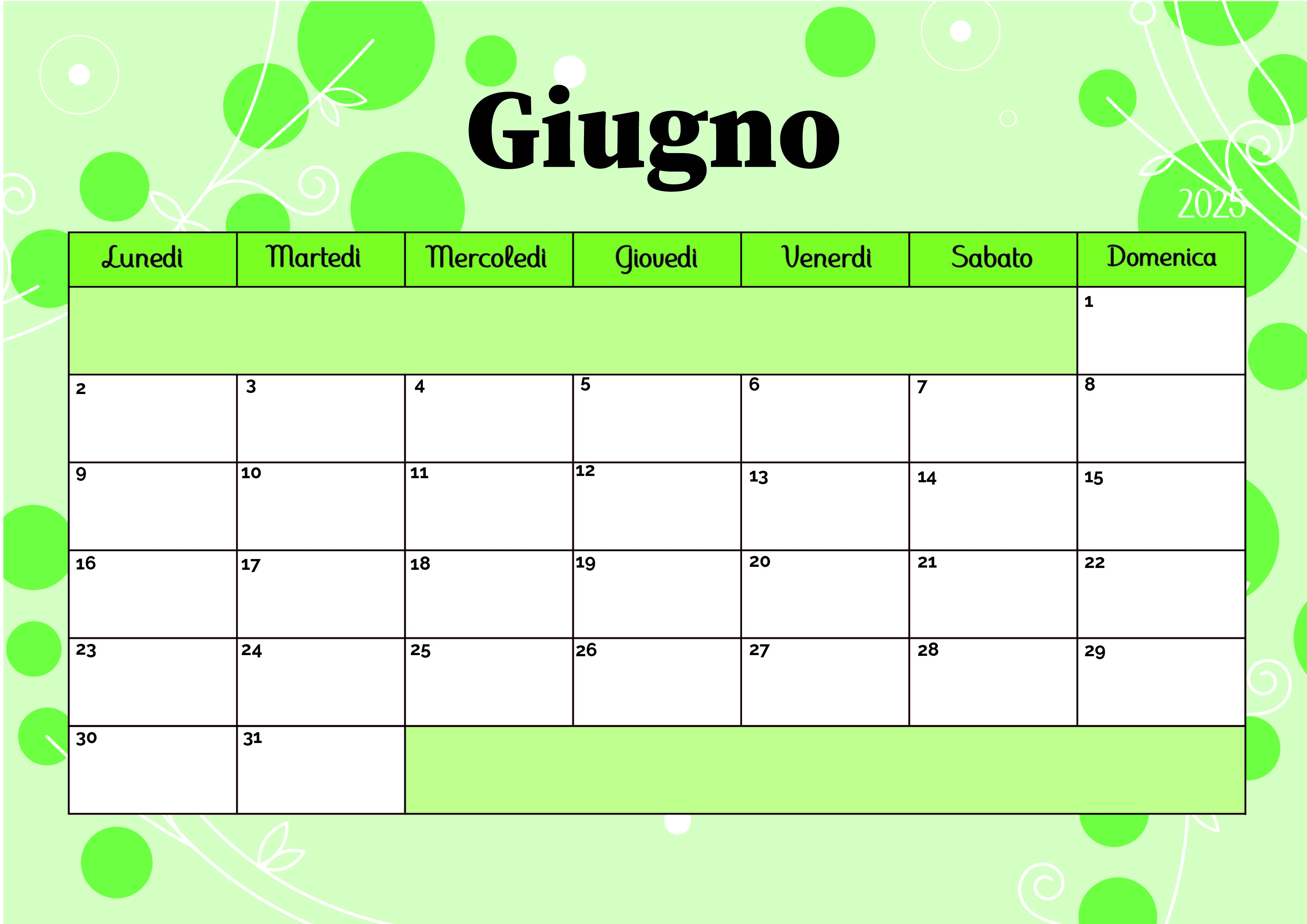 Calendario di Giugno 2025 da stampare in PDF