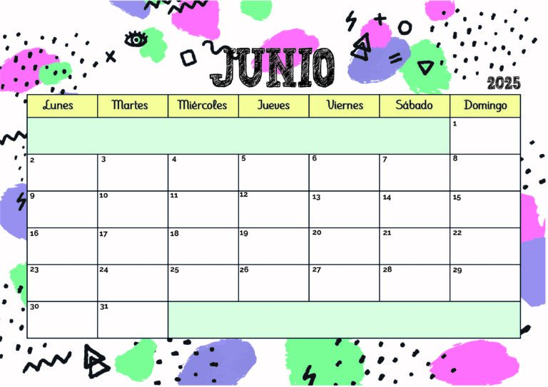 Calendario Junio 2025 para imprimir