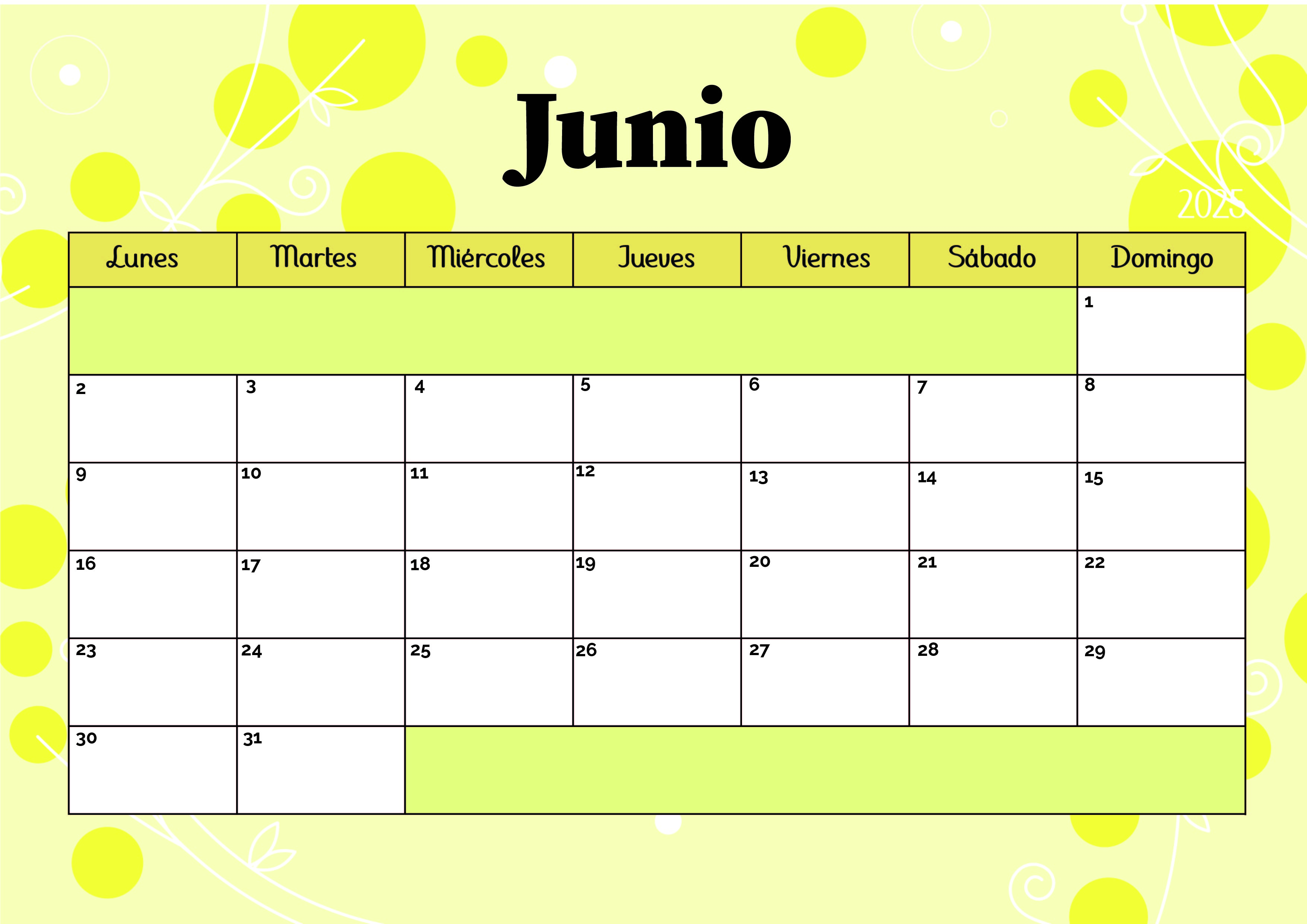 Calendario Junio 2025 para imprimir