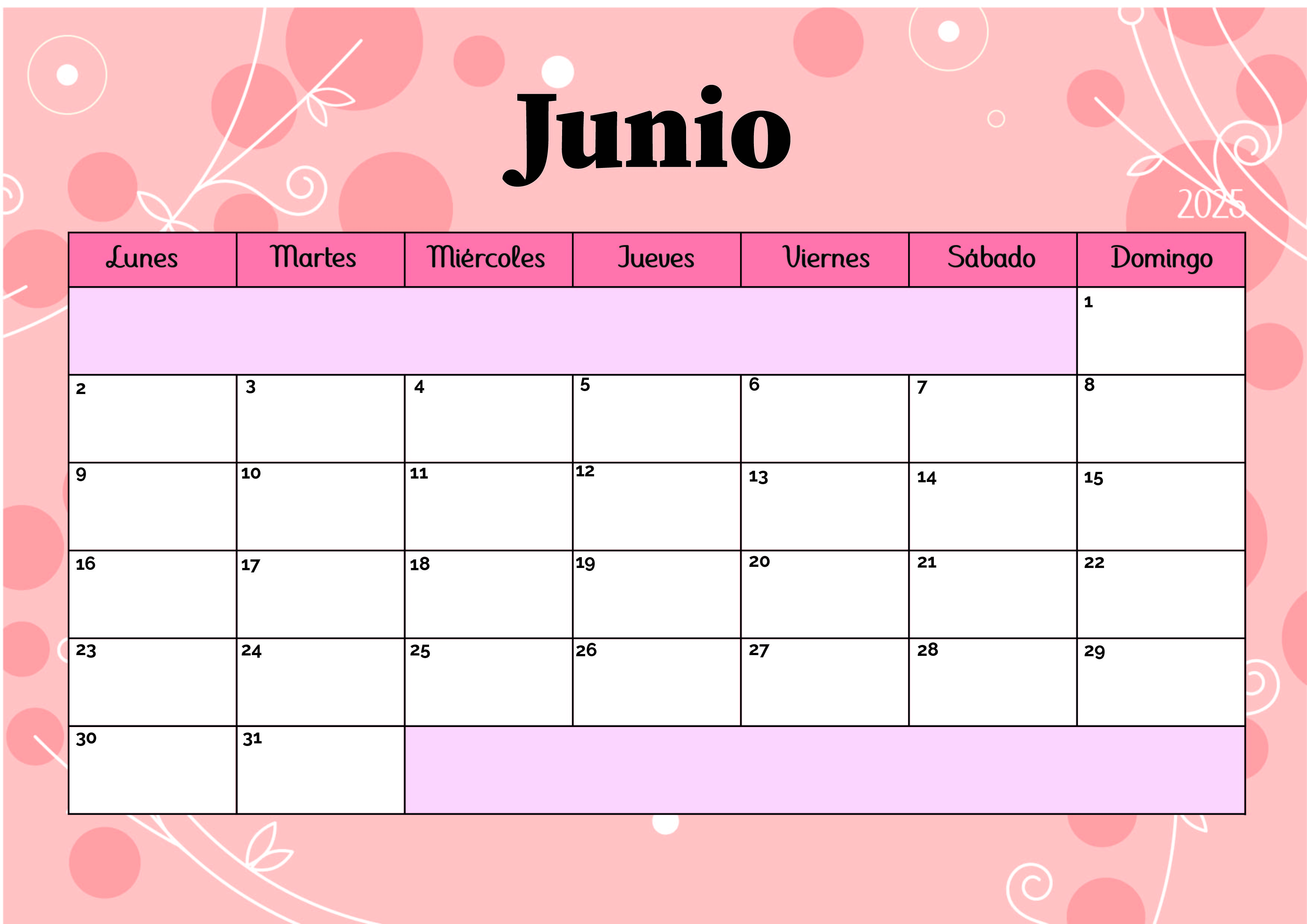 Calendario de Junio 2025 para imprimir en PDF