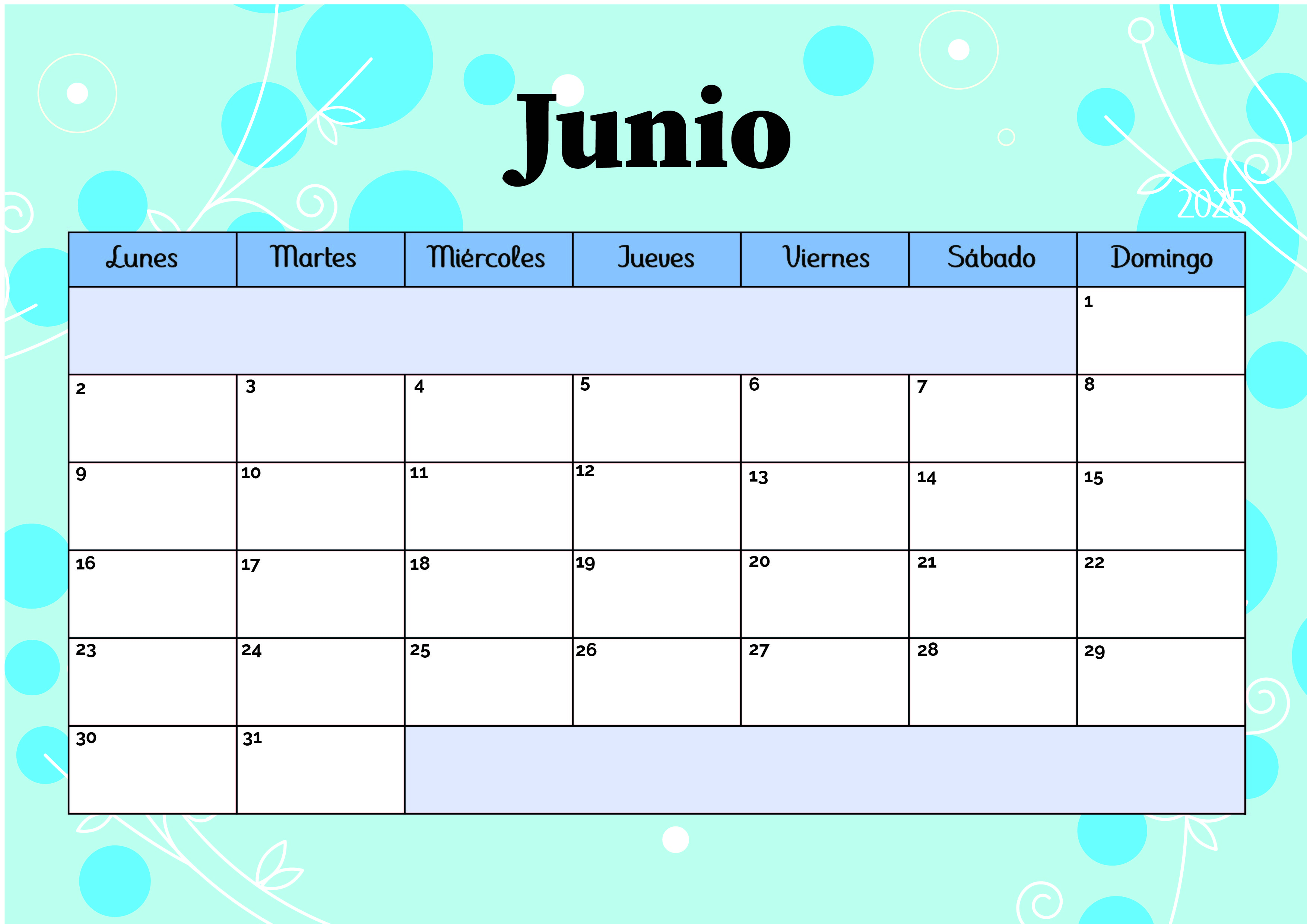 Calendario Junio 2025 para imprimir