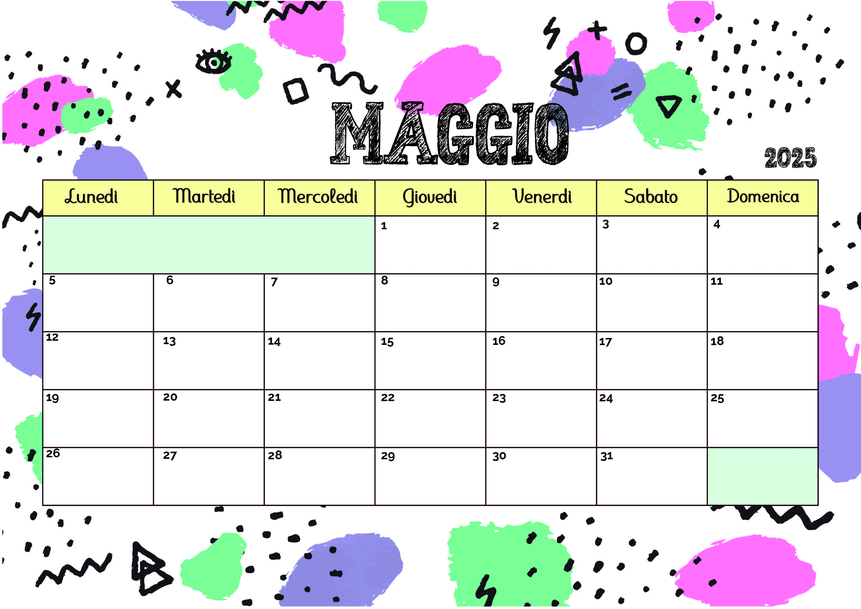 Calendario Maggio 2025 da stampare