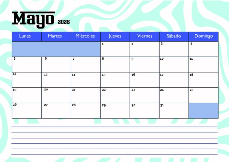 Calendario Mayo 2025 para imprimir