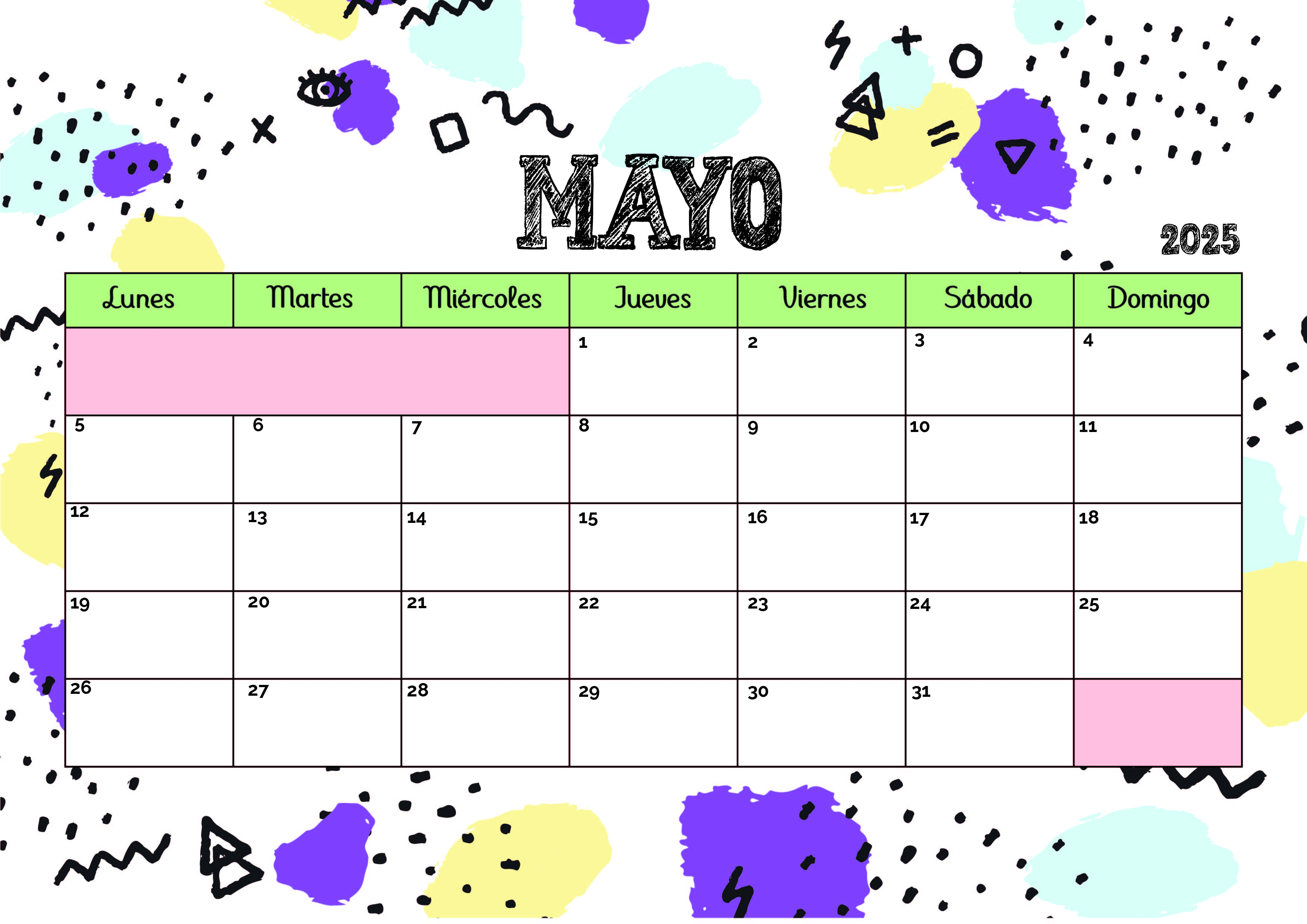 Calendario de Mayo 2025 para imprimir en PDF