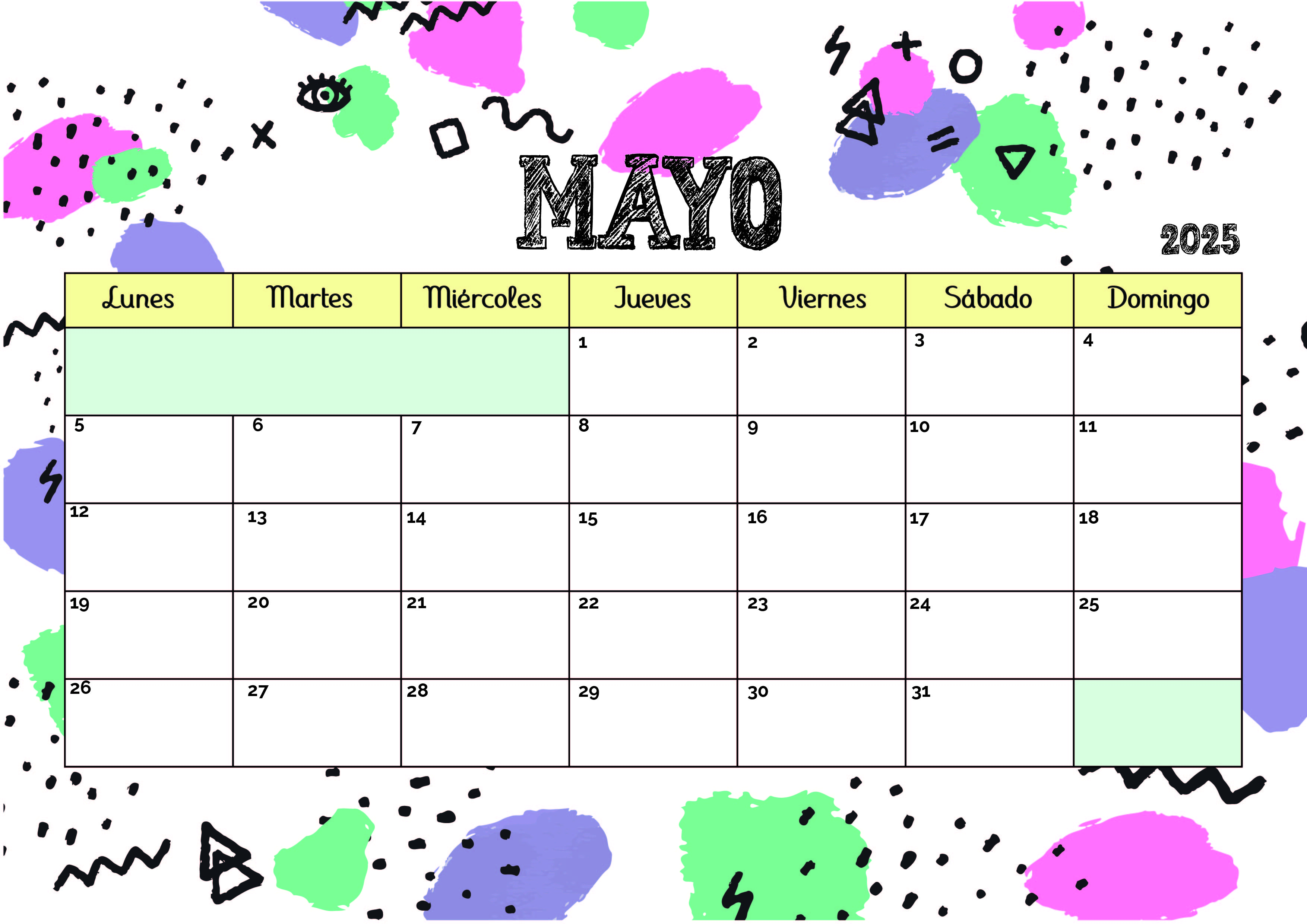 Calendario de Mayo 2025 para imprimir en PDF