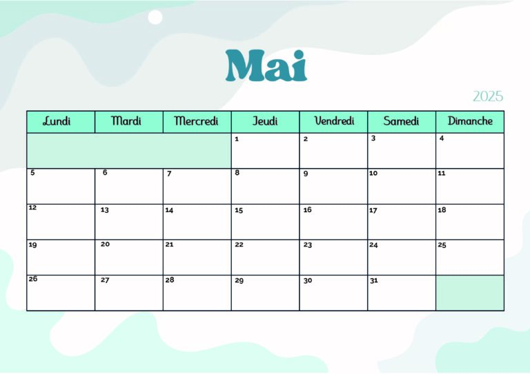 Calendrier Mai 2025 à imprimer