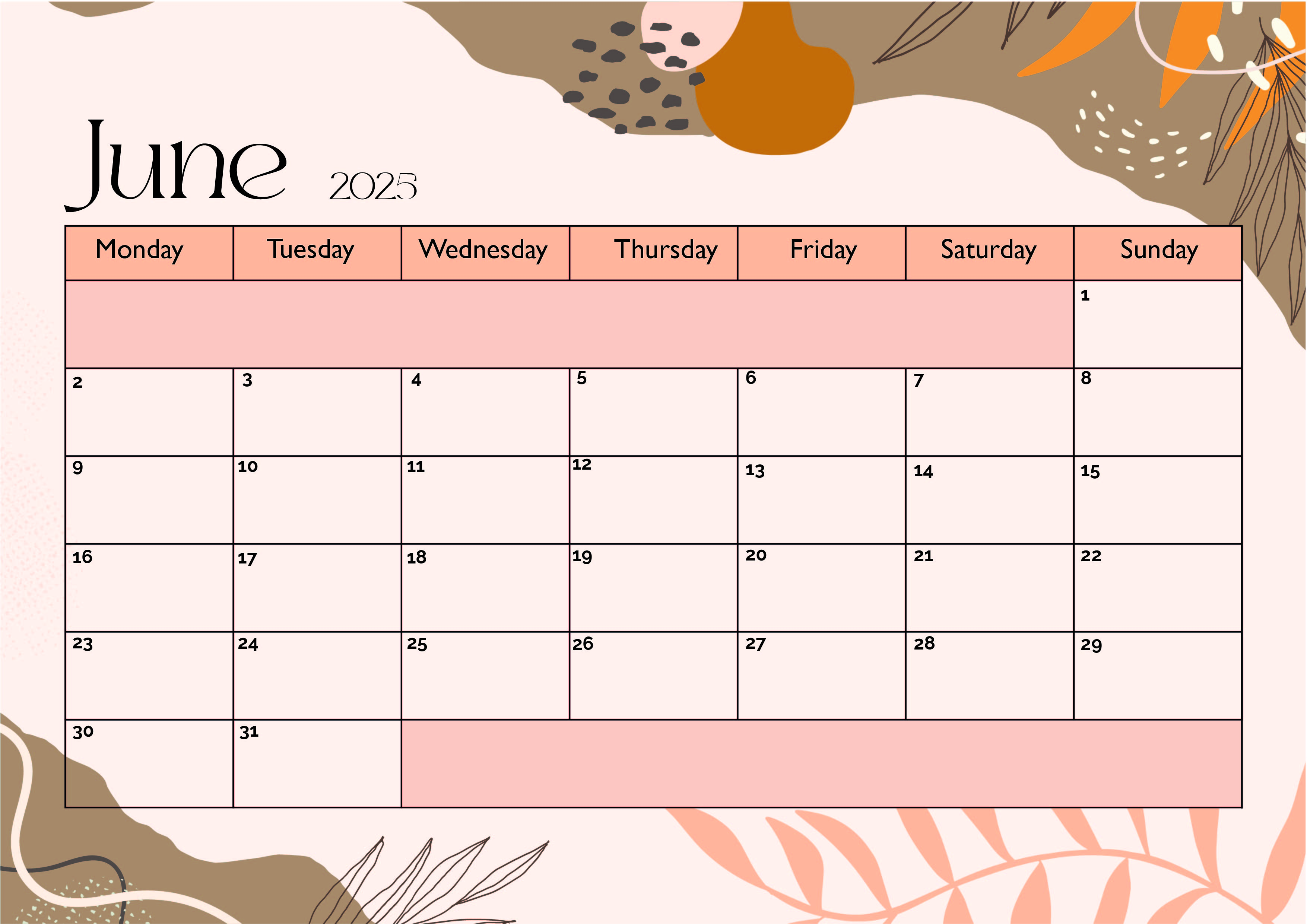 June 2025 Calendar for Printing