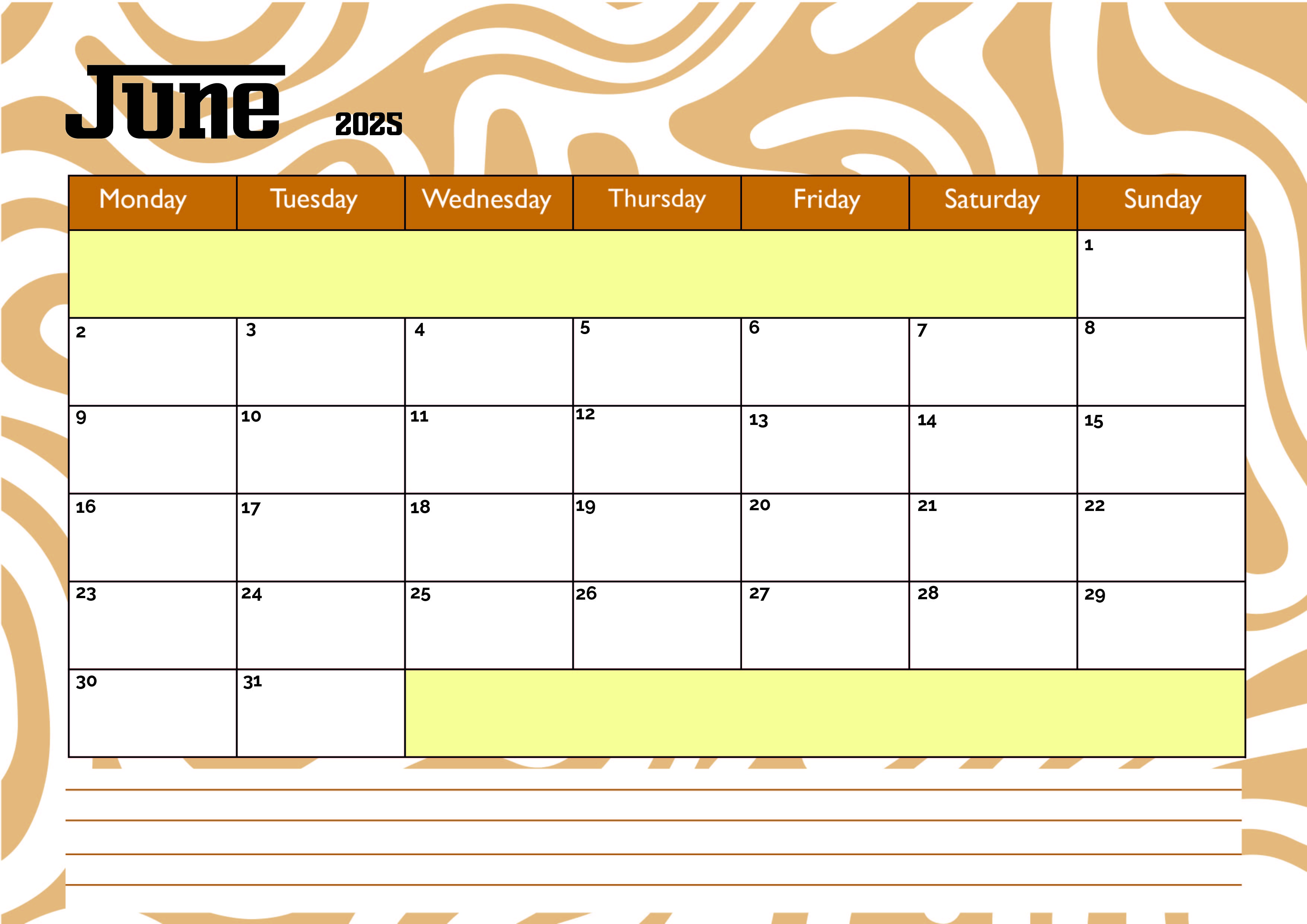 June 2025 Calendar for Printing in PDF