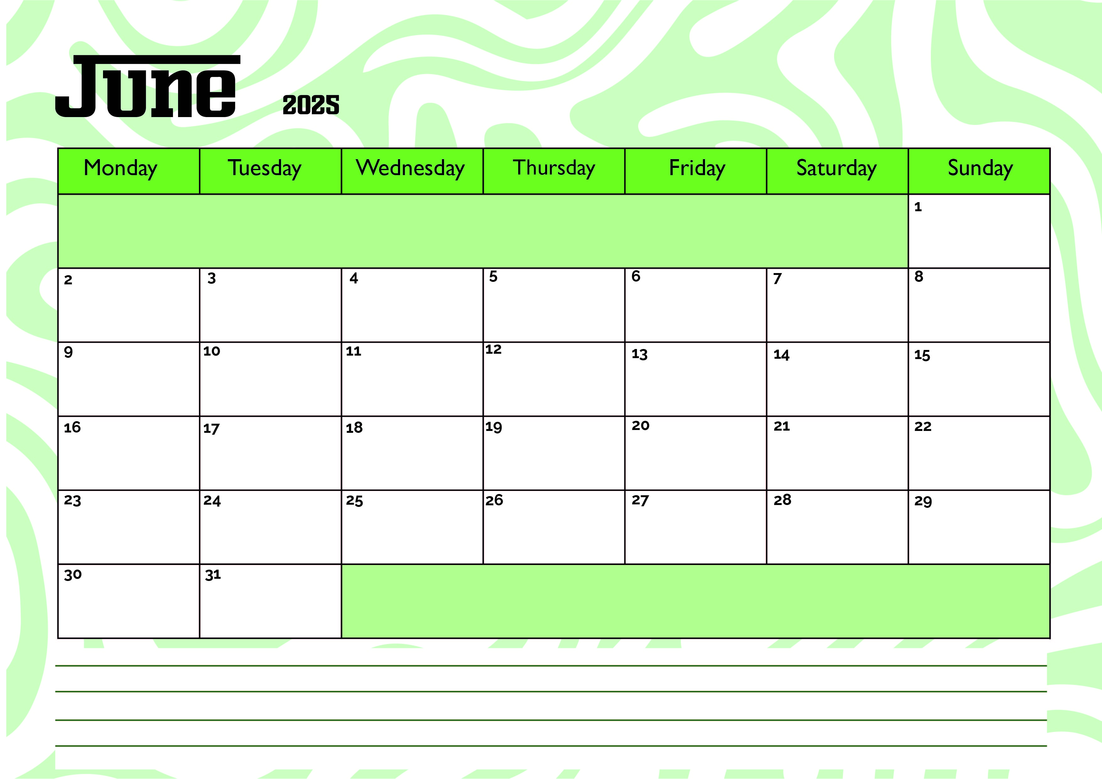 June 2025 Calendar for Printing