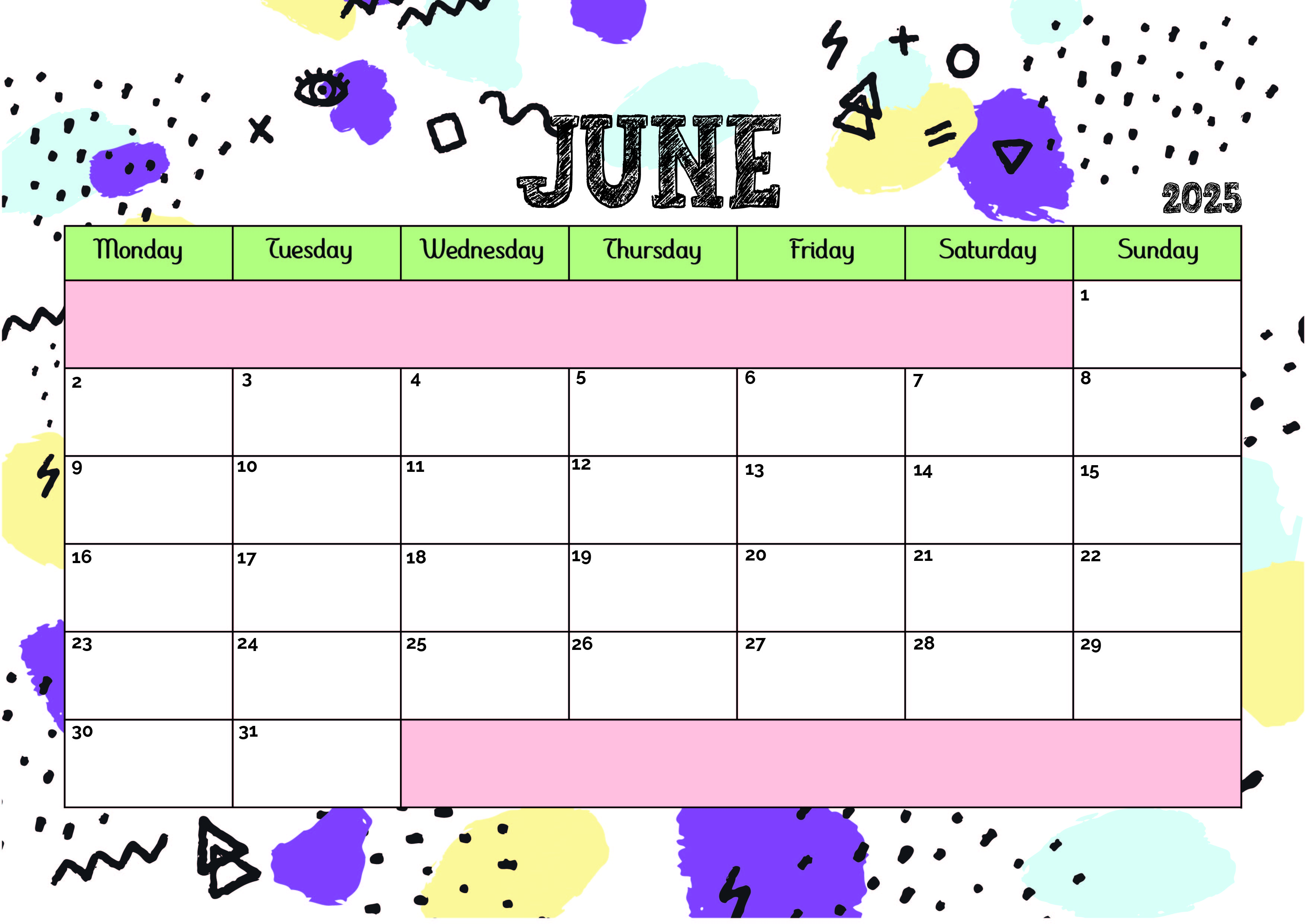 June 2025 Calendar for Printing