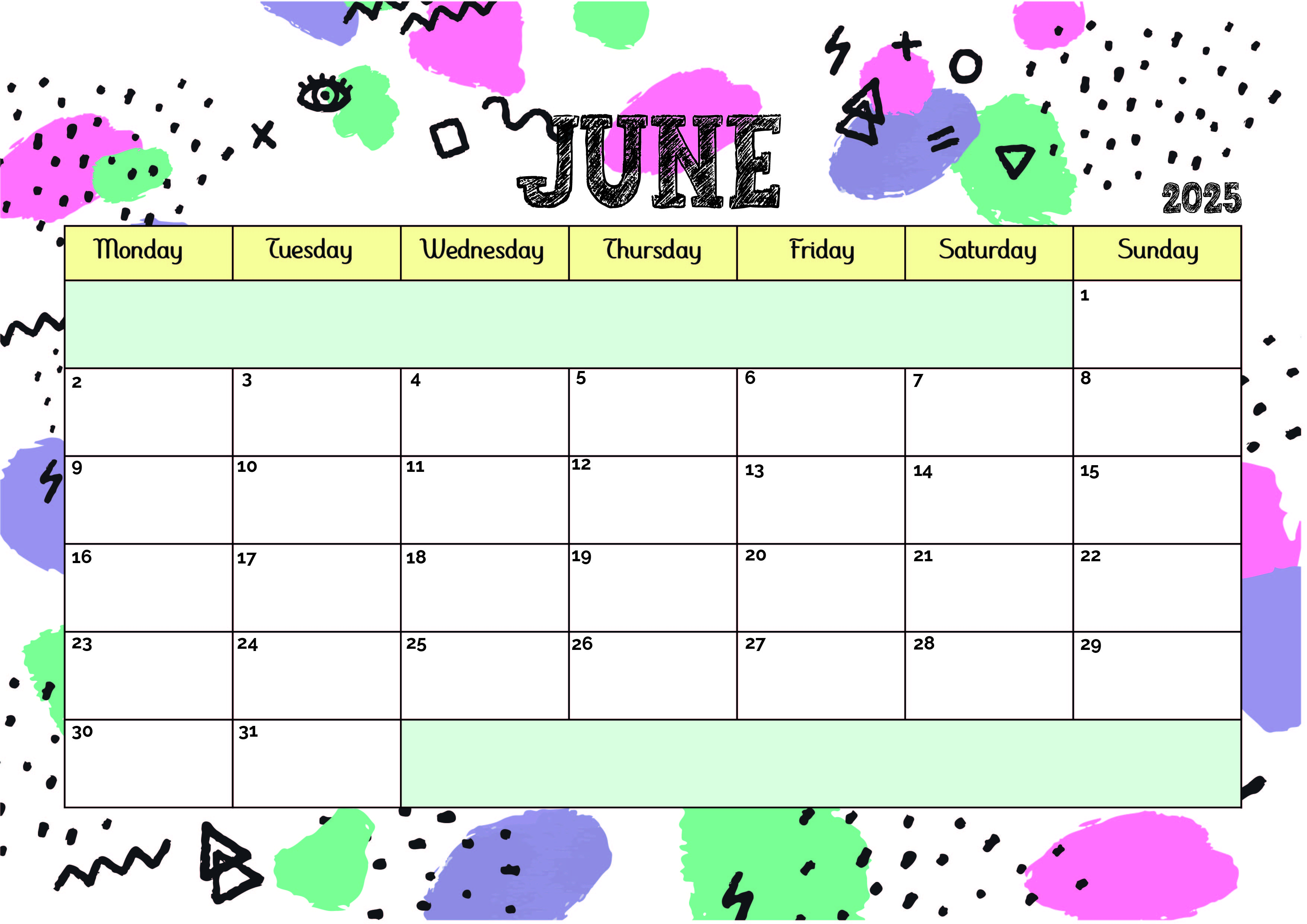 June 2025 Calendar for Printing