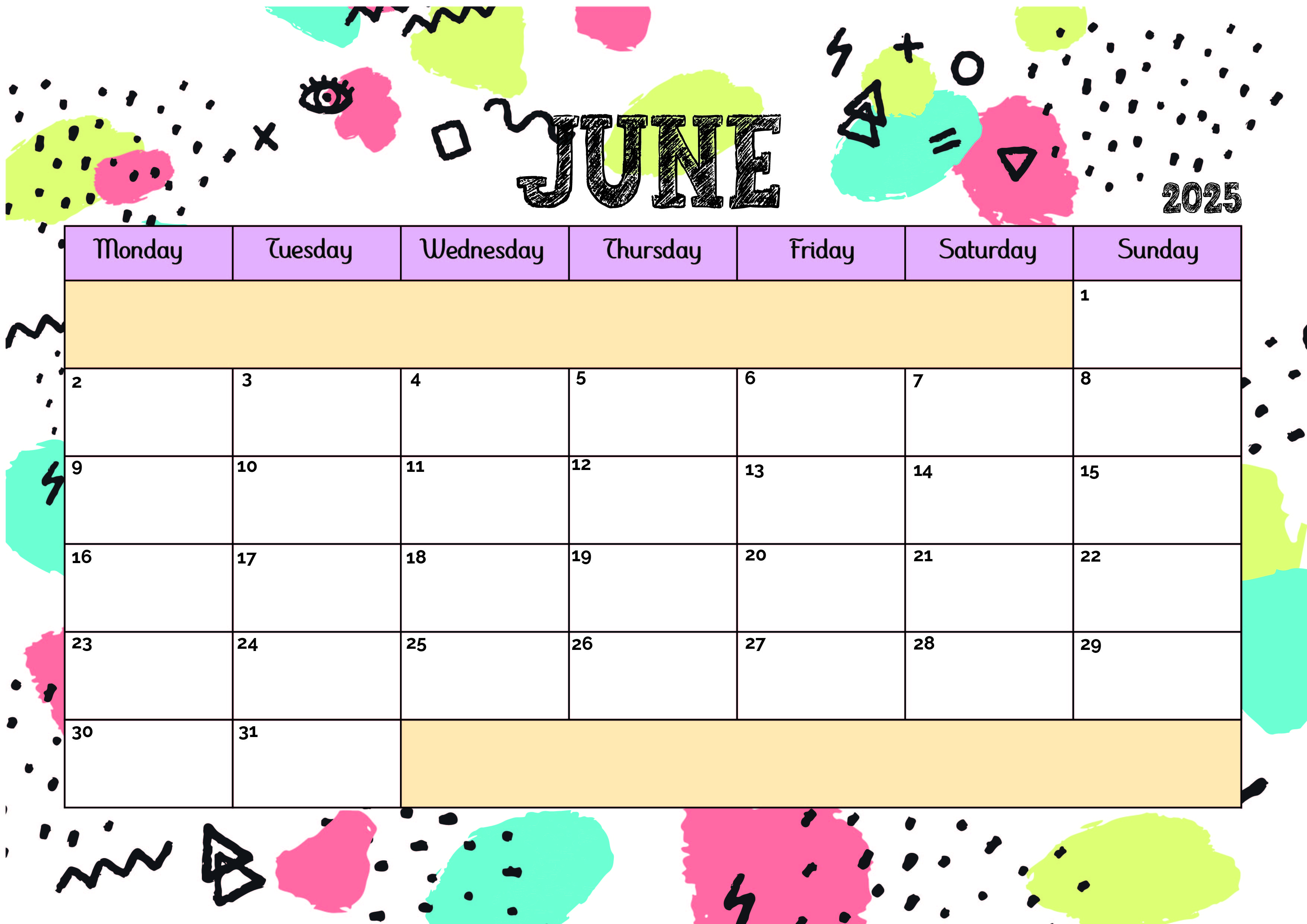 June 2025 Calendar for Printing in PDF