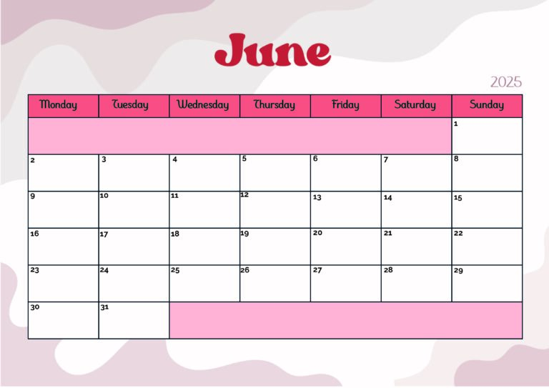 June 2025 Calendar for Printing