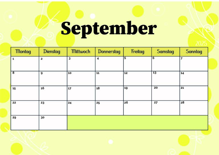 Kalender September zum 2025 Ausdrucken