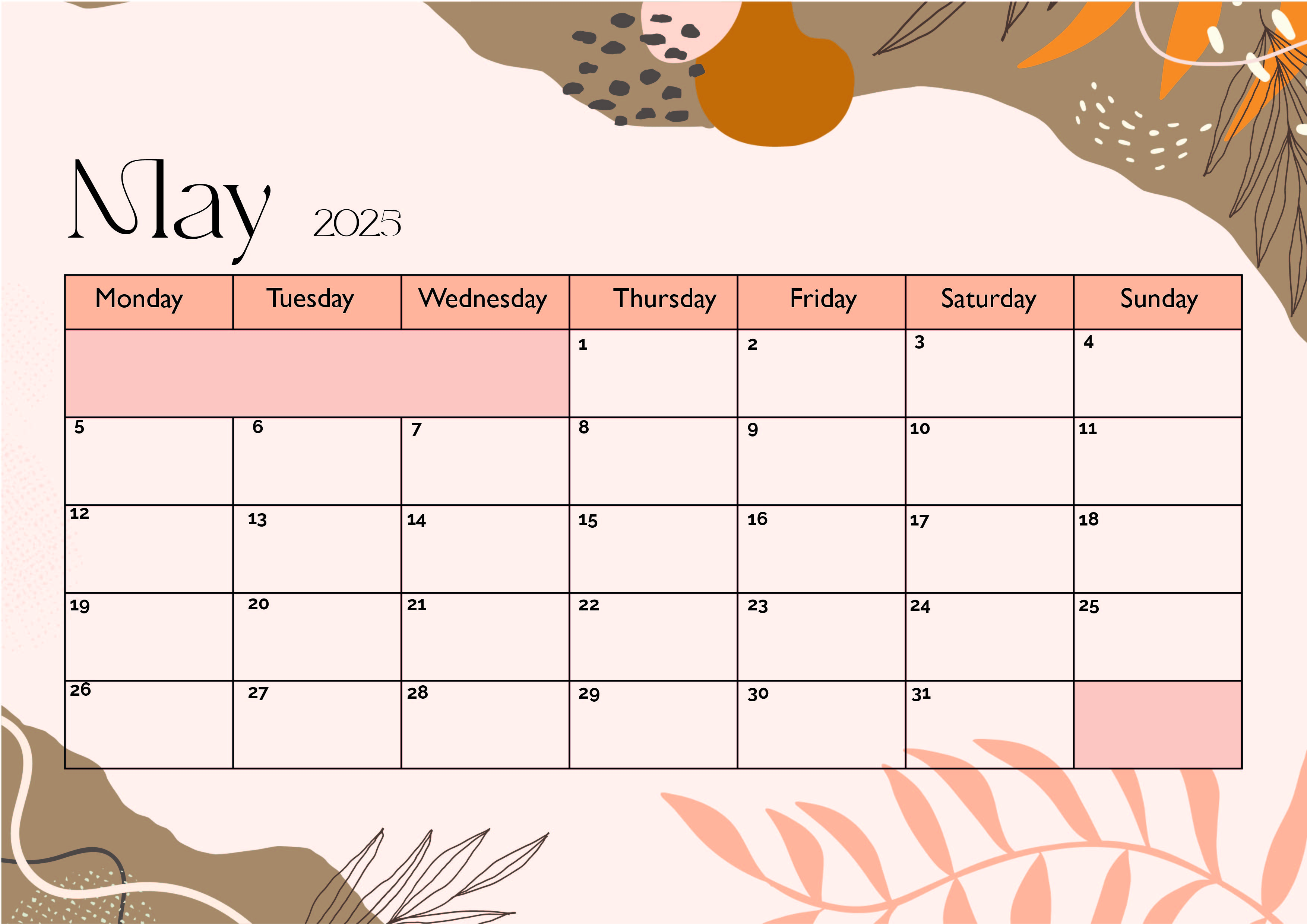 May 2025 Calendar for Printing