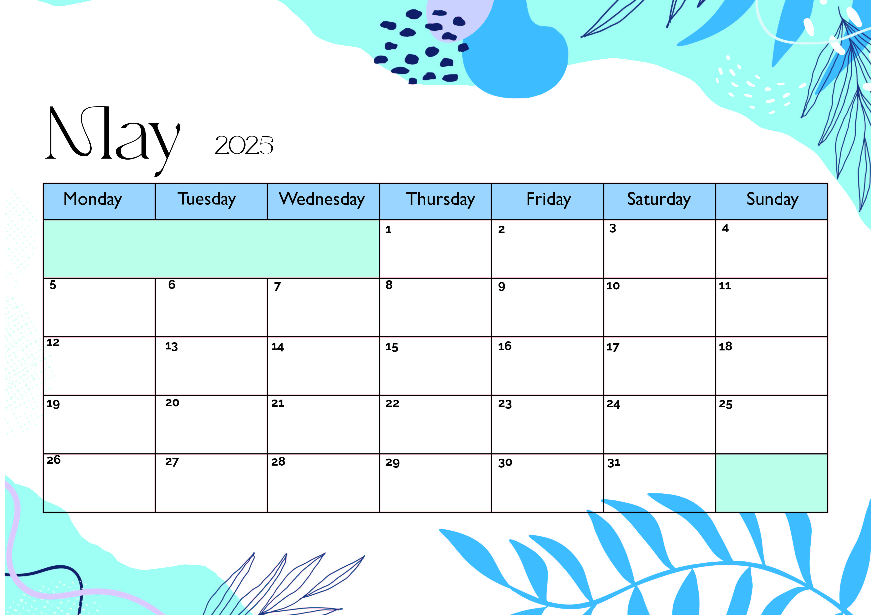 May 2025 Calendar for Printing