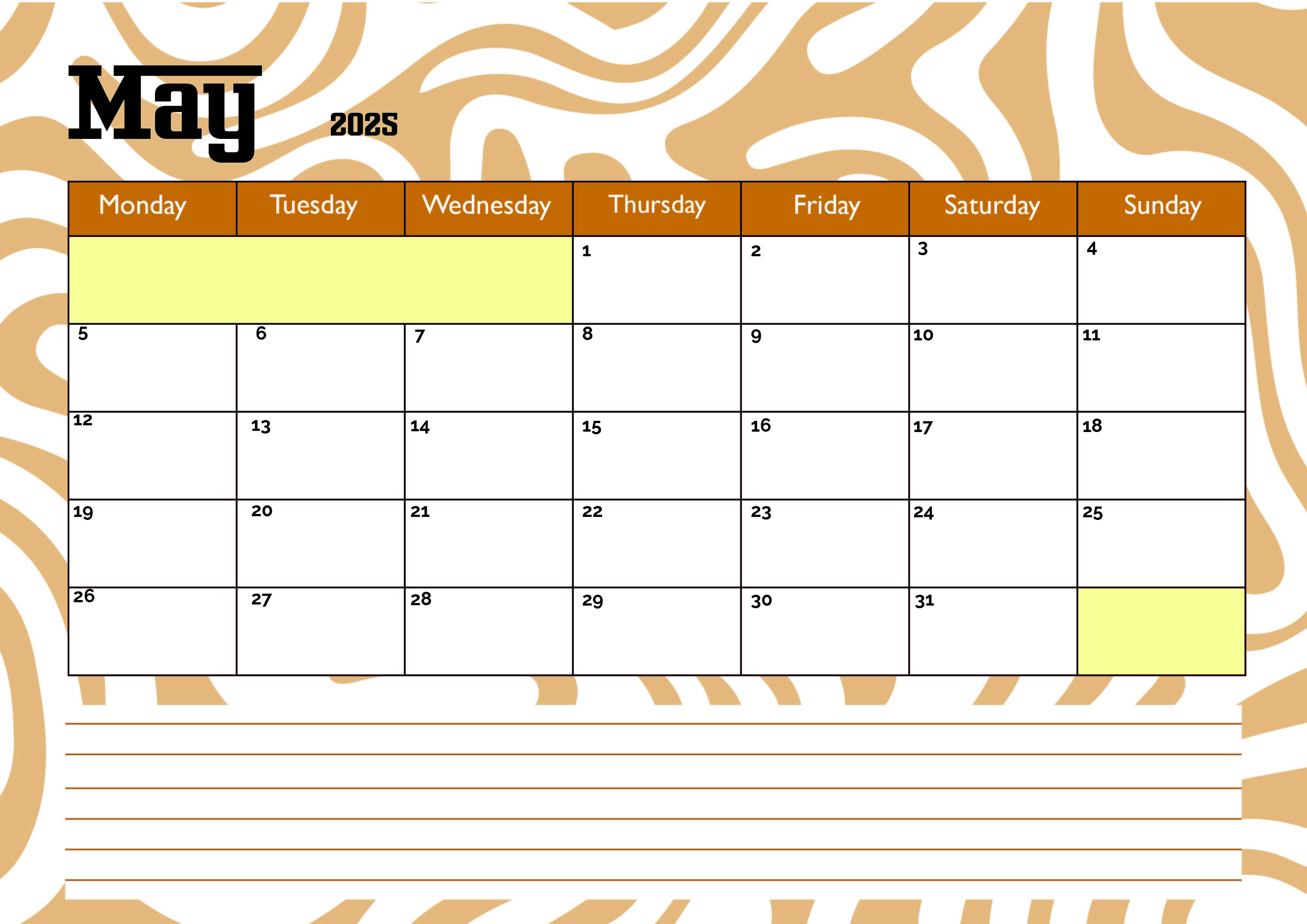 May 2025 Calendar for Printing in PDF