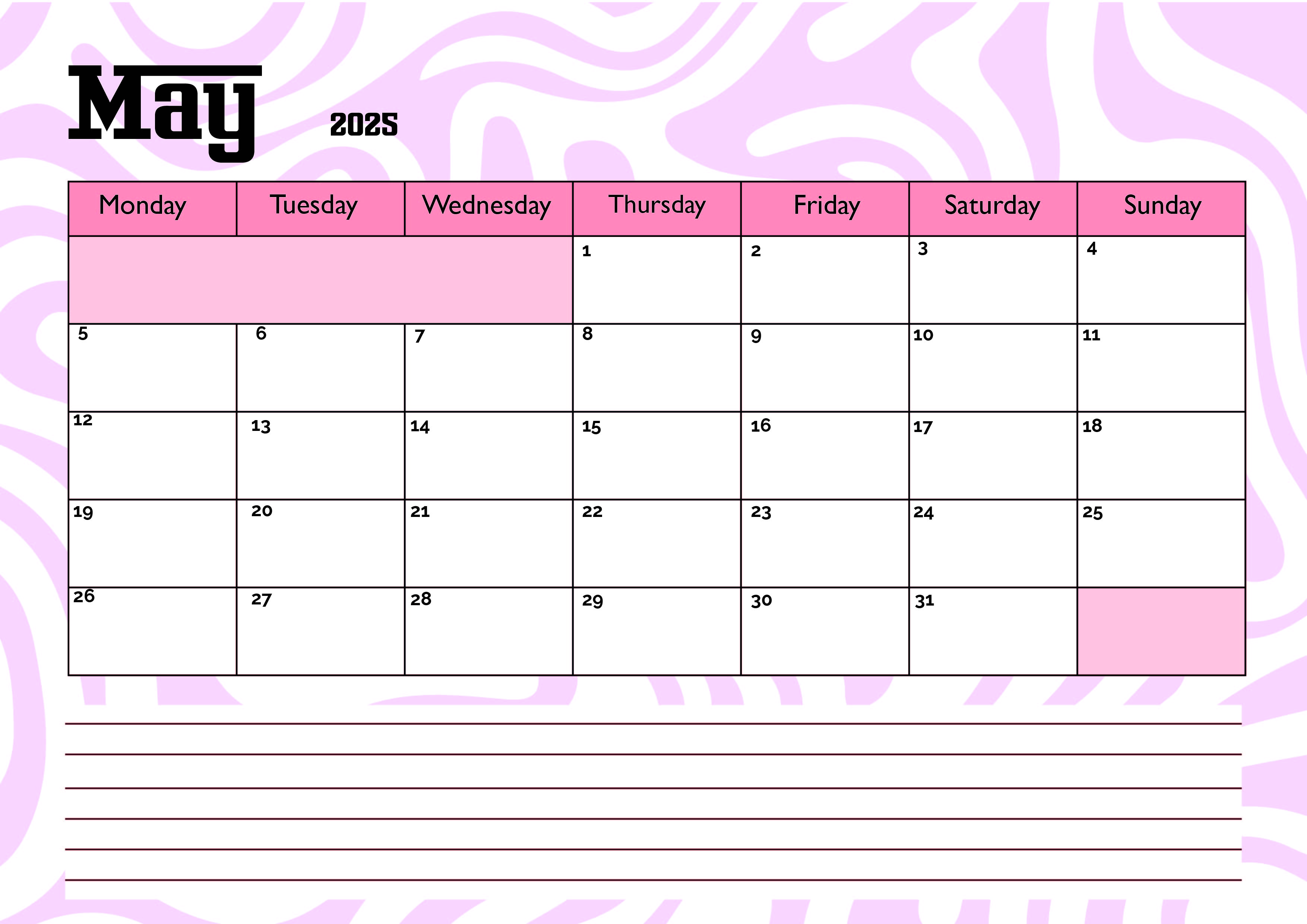 May 2025 Calendar for Printing