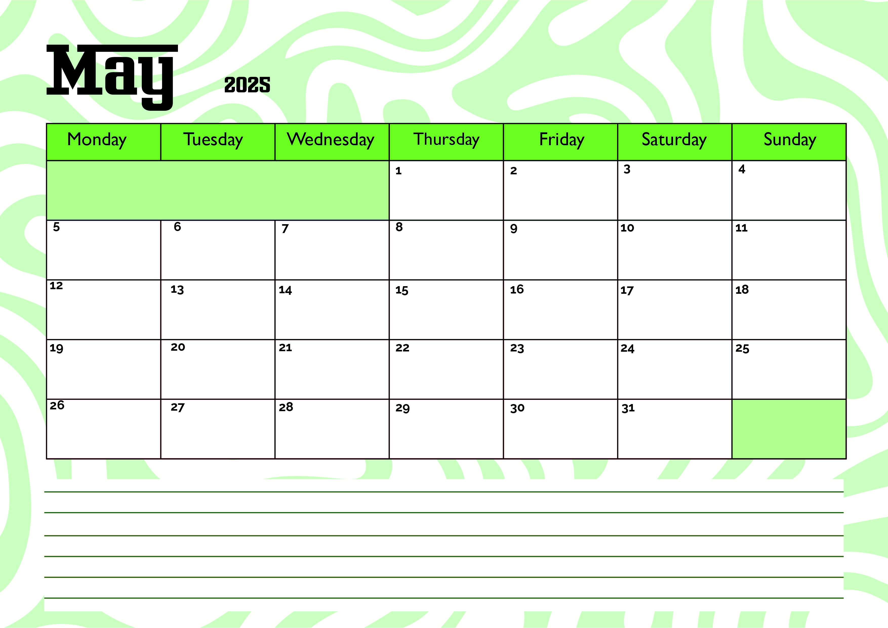 May 2025 Calendar for Printing in PDF