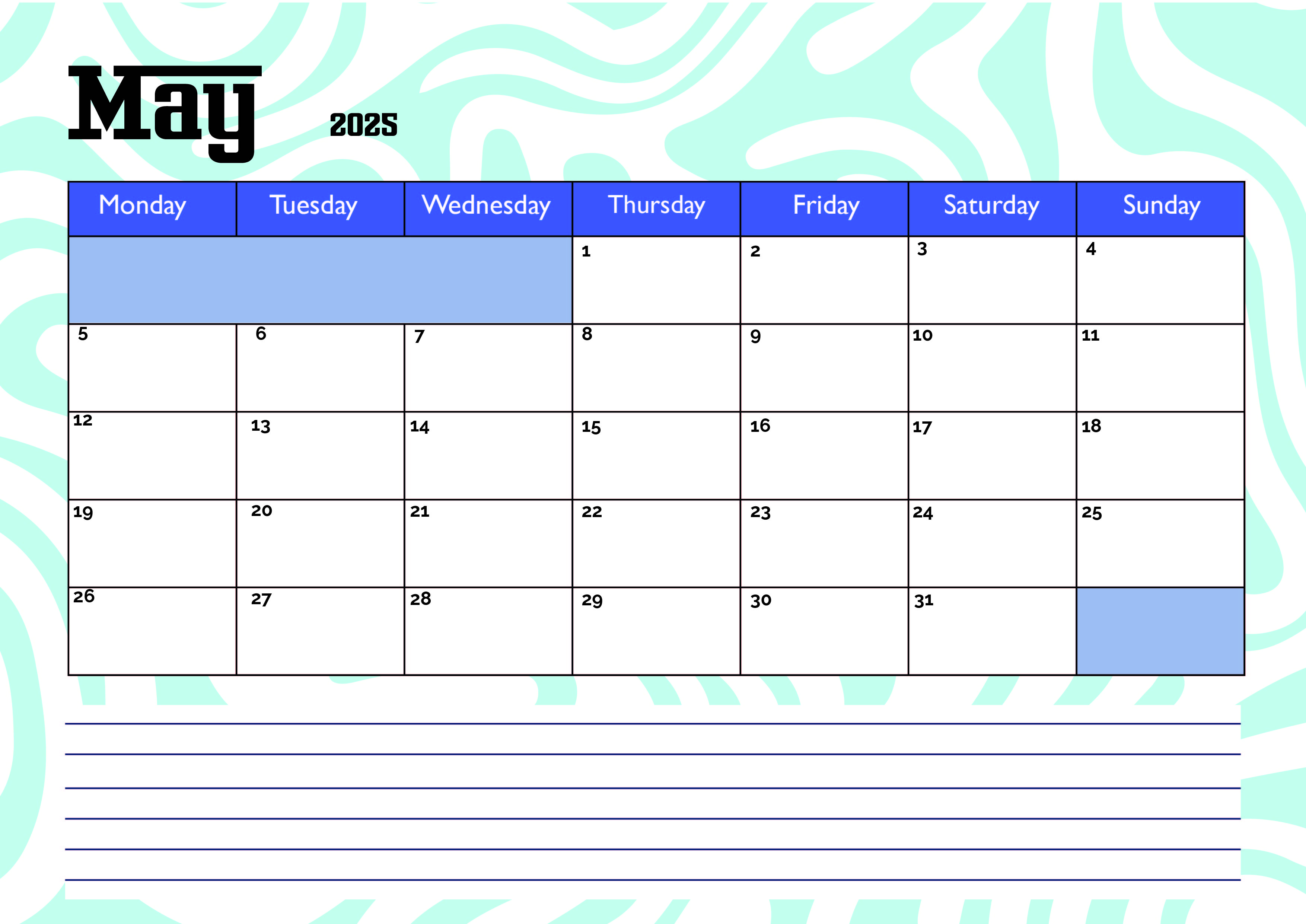 May 2025 Calendar for Printing