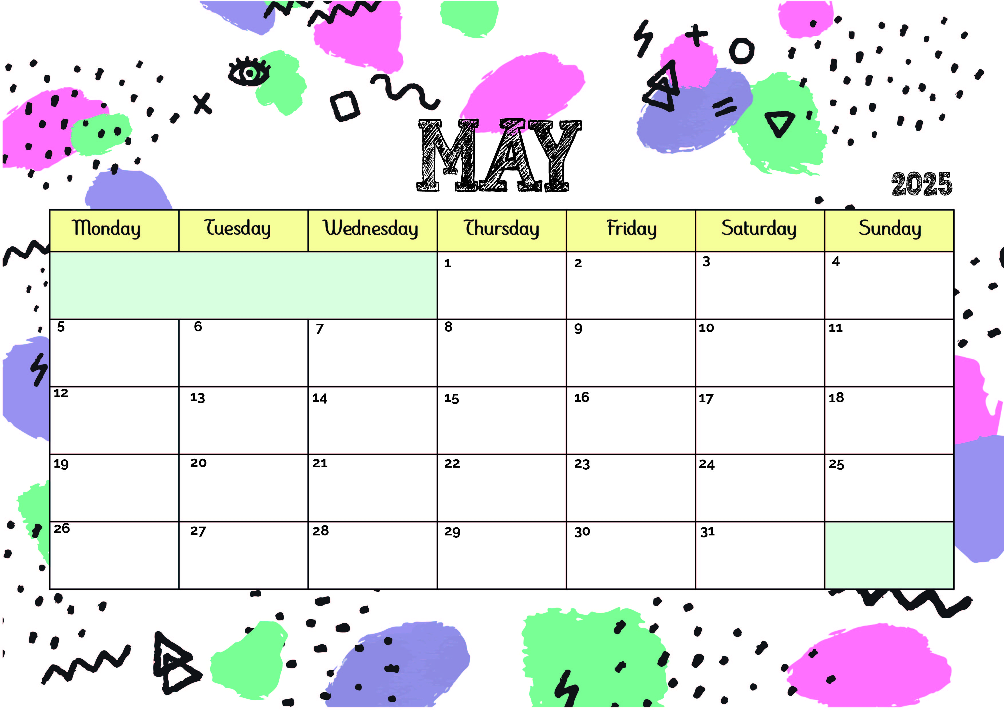 May 2025 Calendar for Printing in PDF