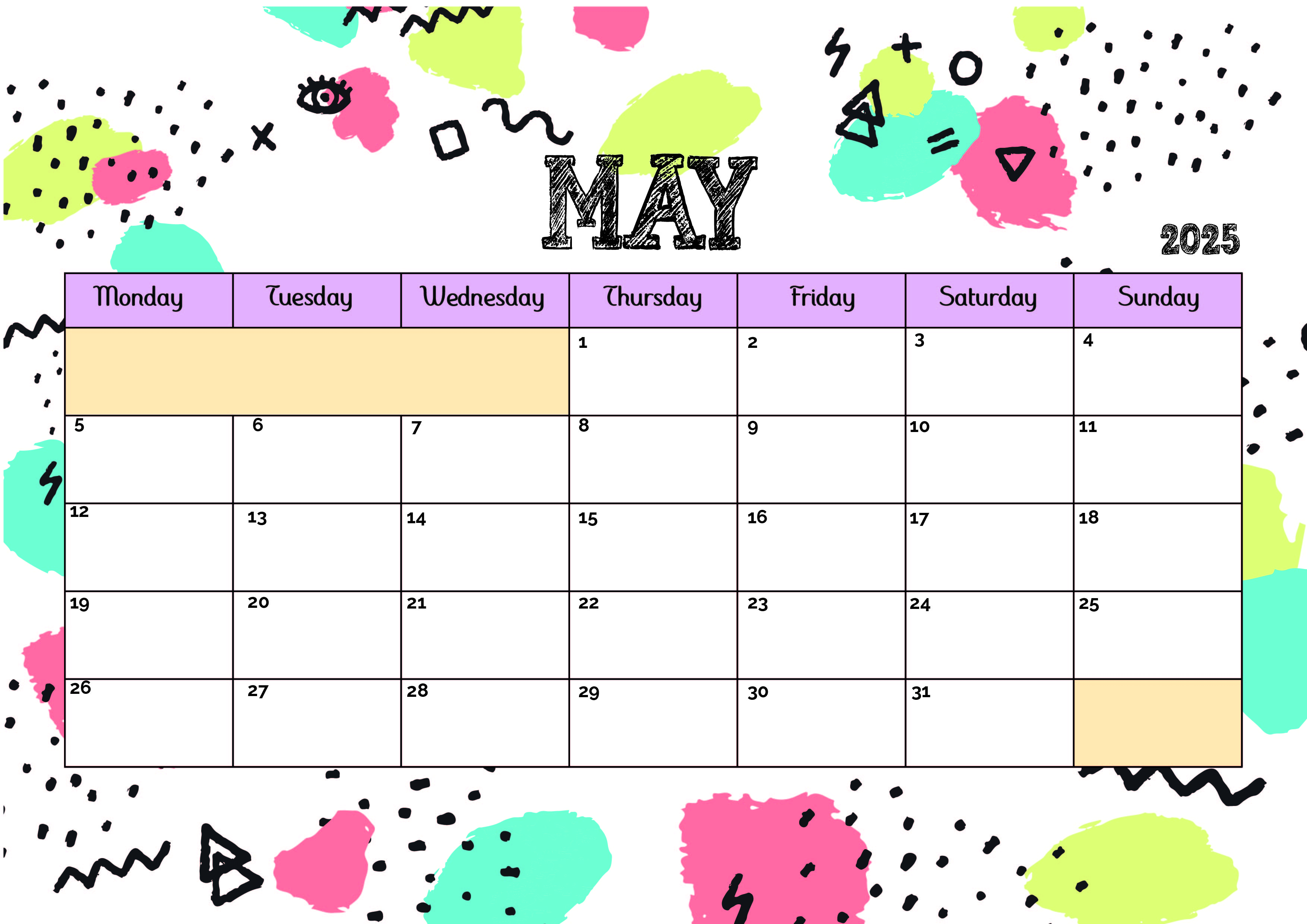 May 2025 Calendar for Printing