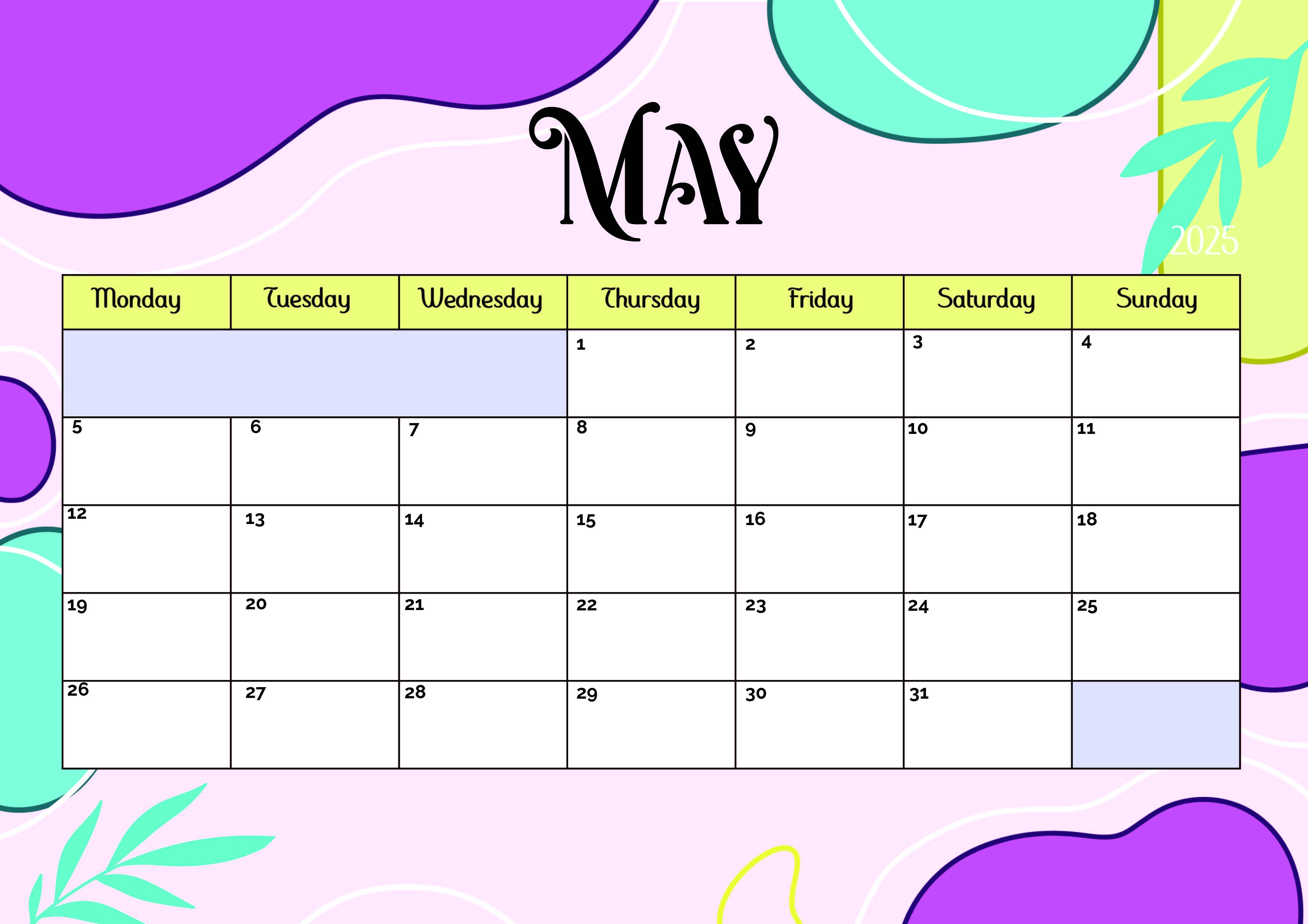 May 2025 Calendar for Printing