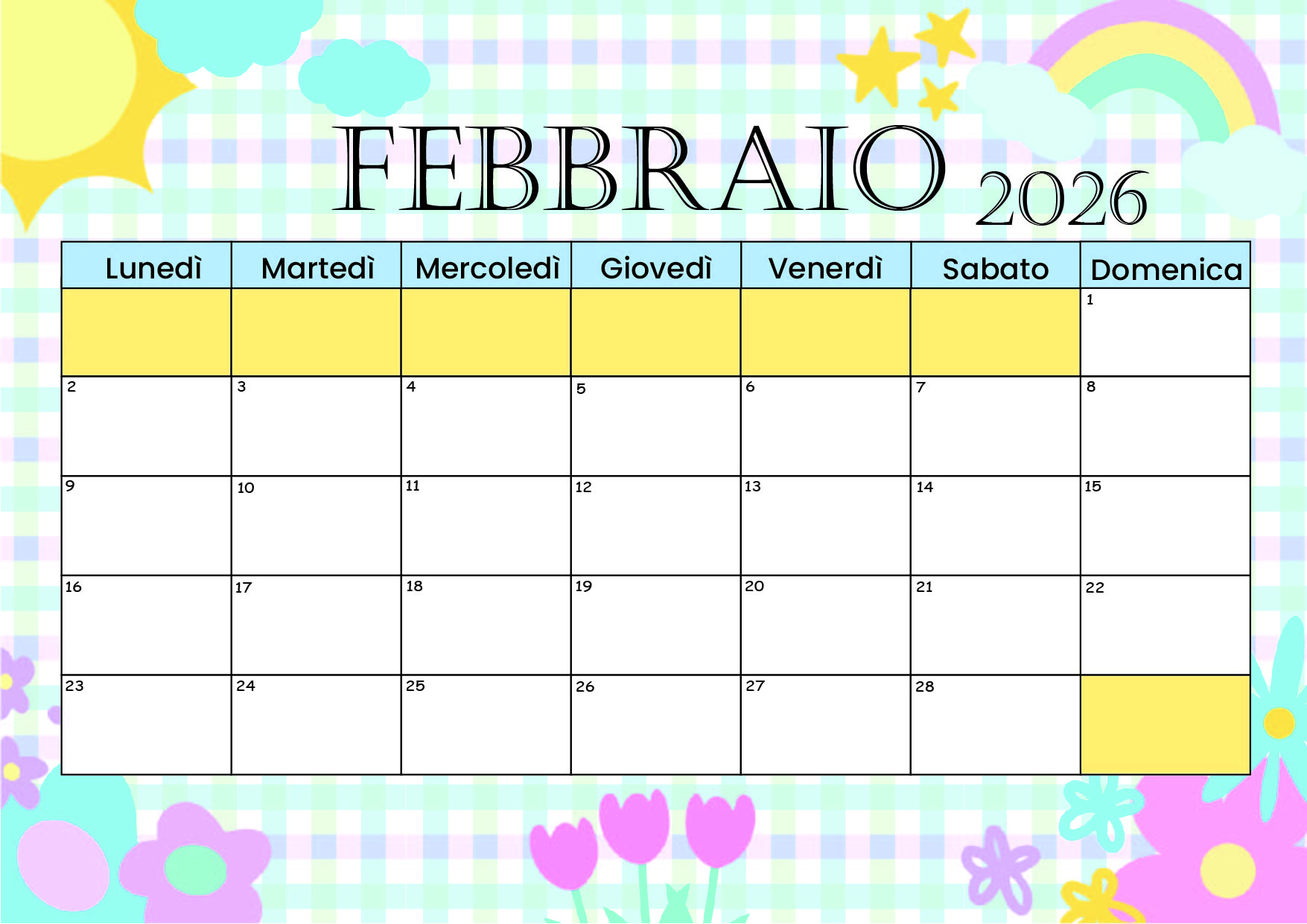 Calendario Febbraio 2026 da stampare