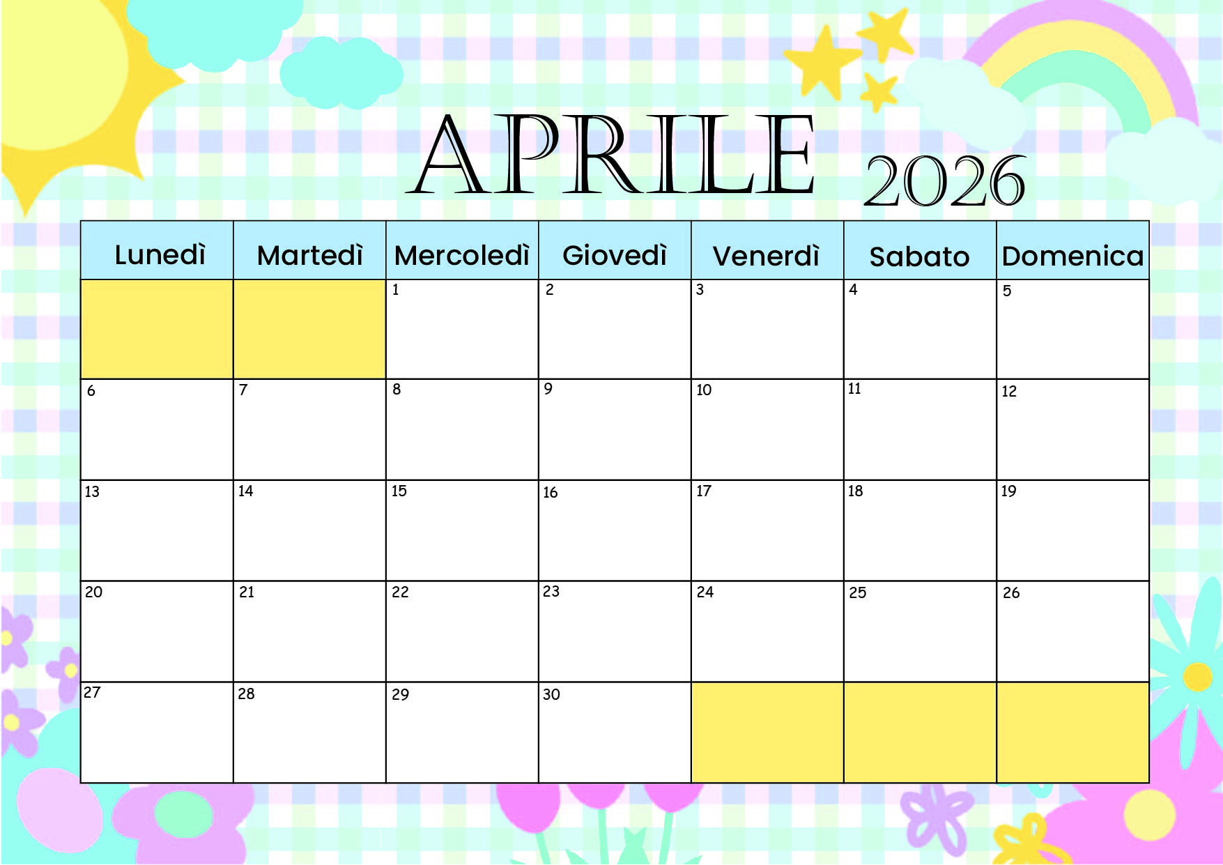 Calendario Aprile 2026 da stampare