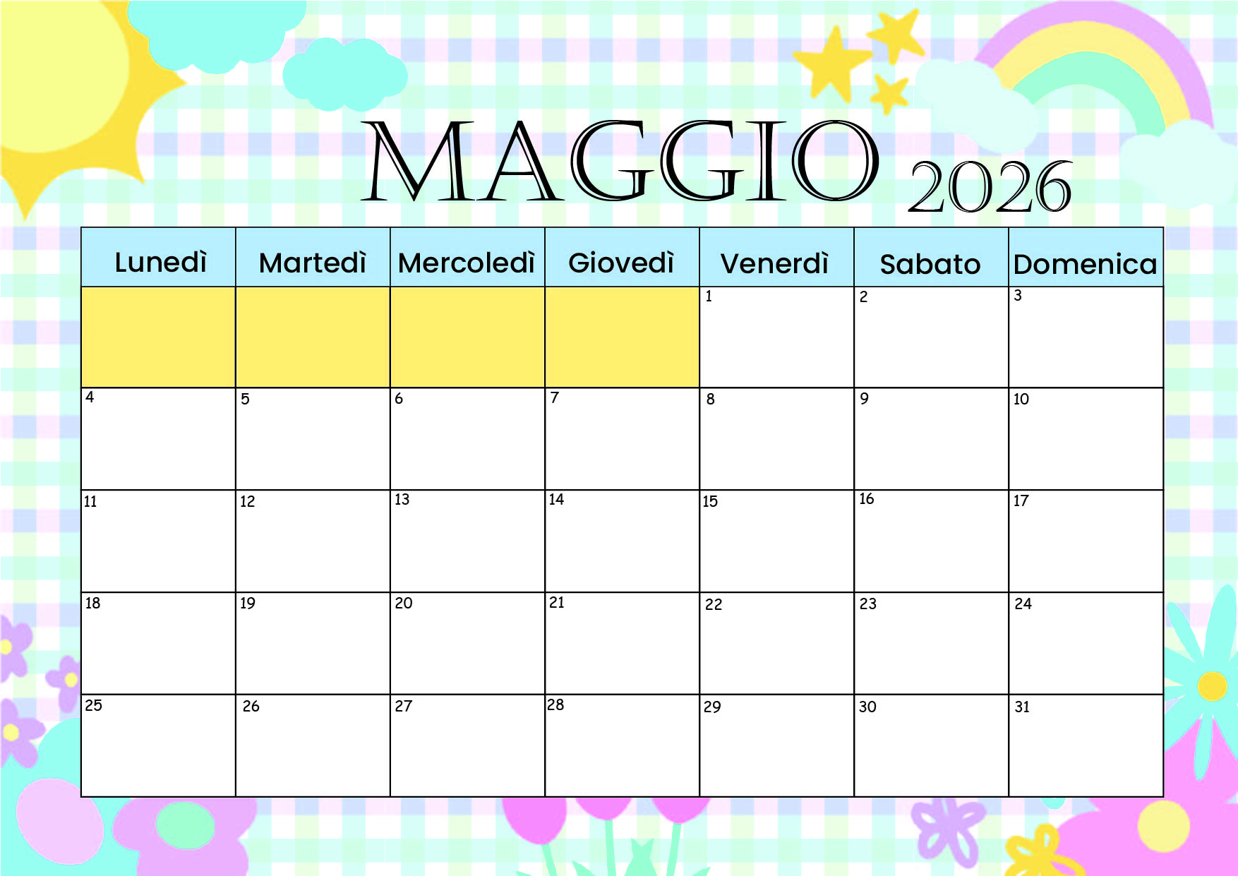 Calendario Maggio 2026 da stampare