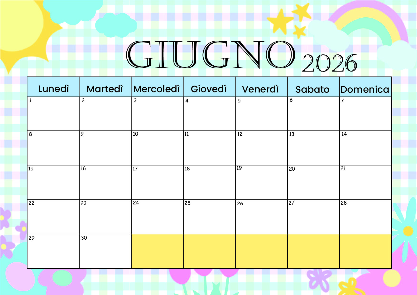 Calendario Giugno 2026 da stampare