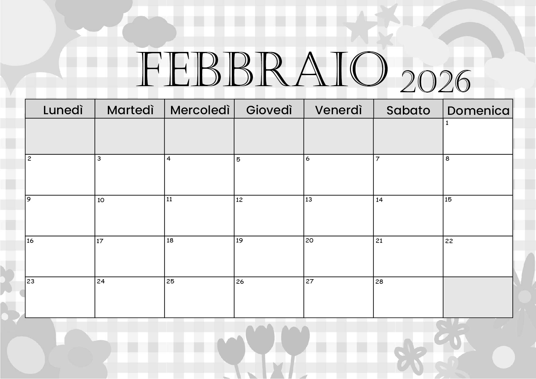 Calendario Febbraio 2026 da stampare