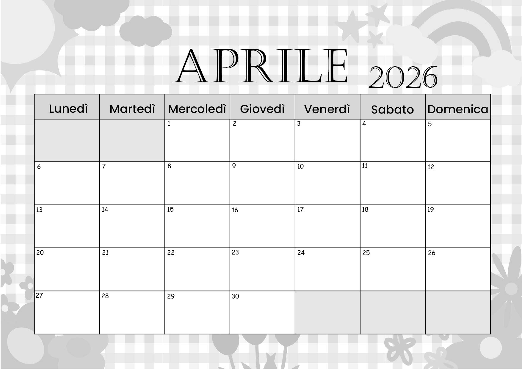 Calendario Aprile 2026 da stampare