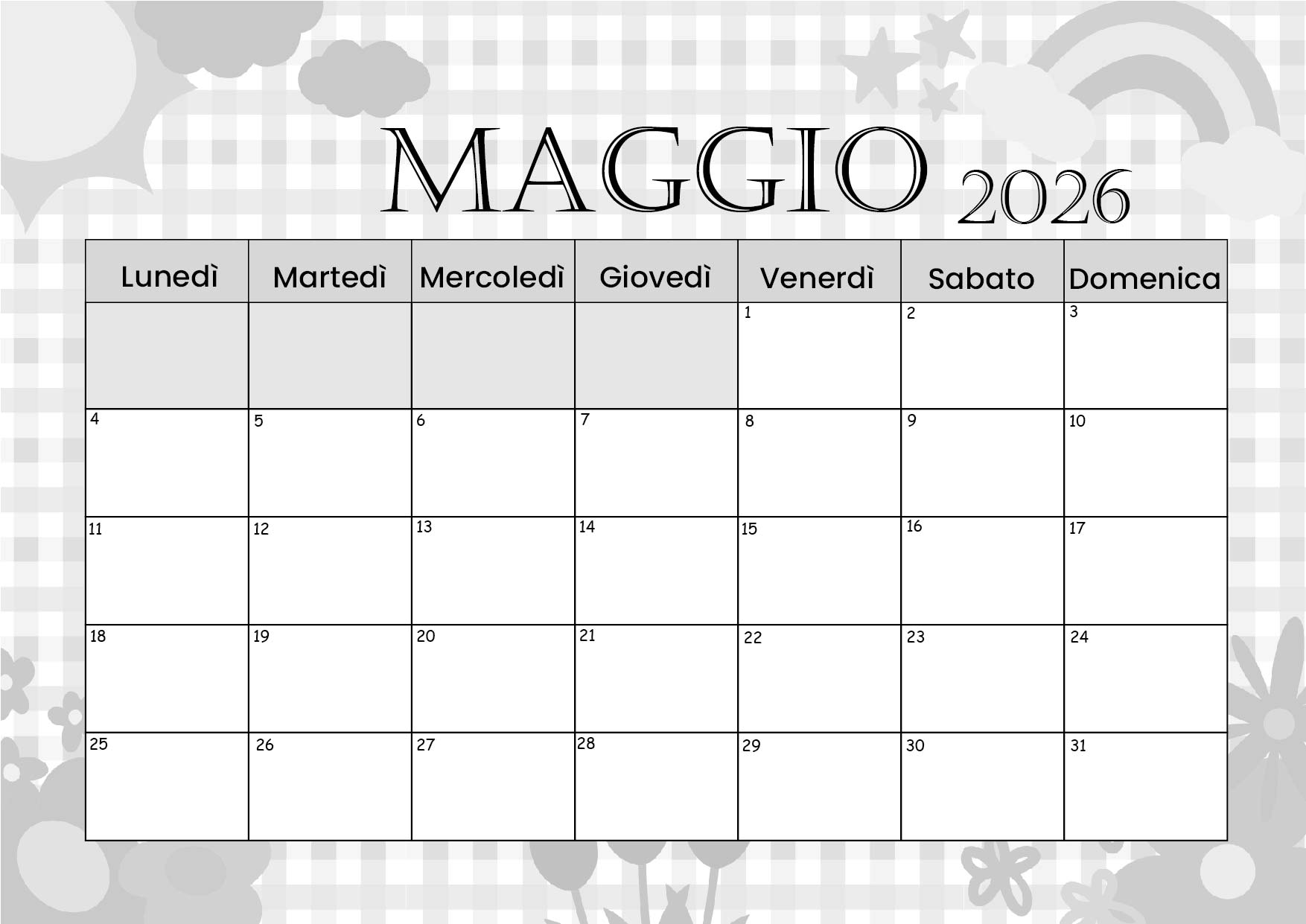Calendario Maggio 2026 da stampare