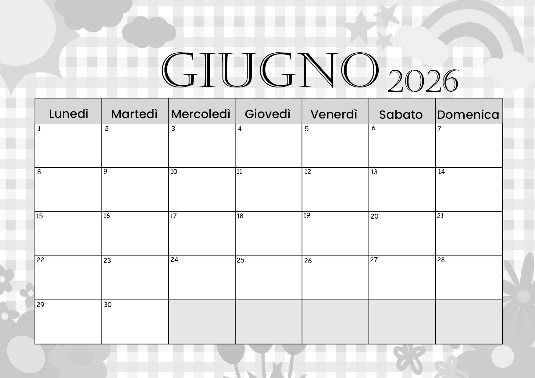 Calendario Giugno 2026 da stampare